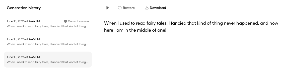 Generation history interface