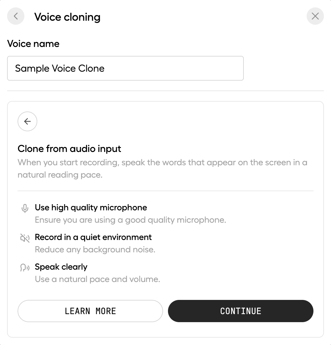 Recording session start menu
