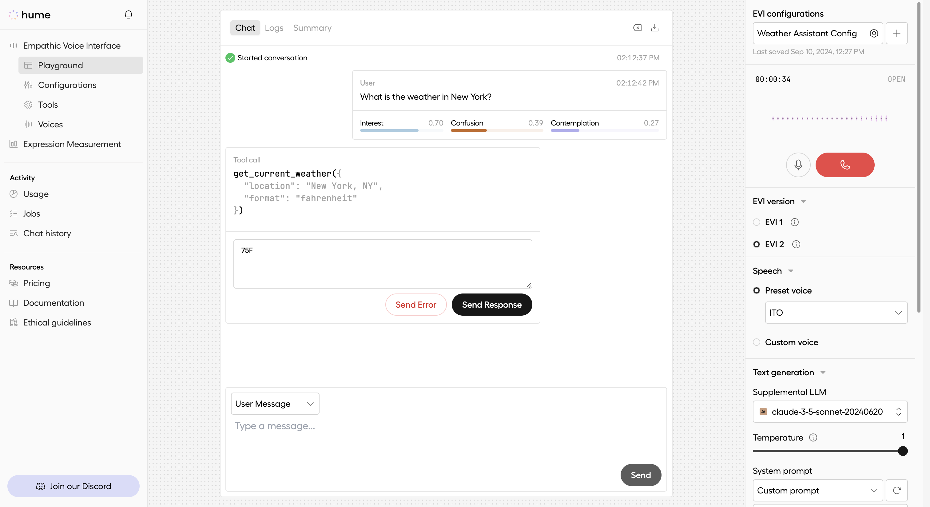 Send EVI function result