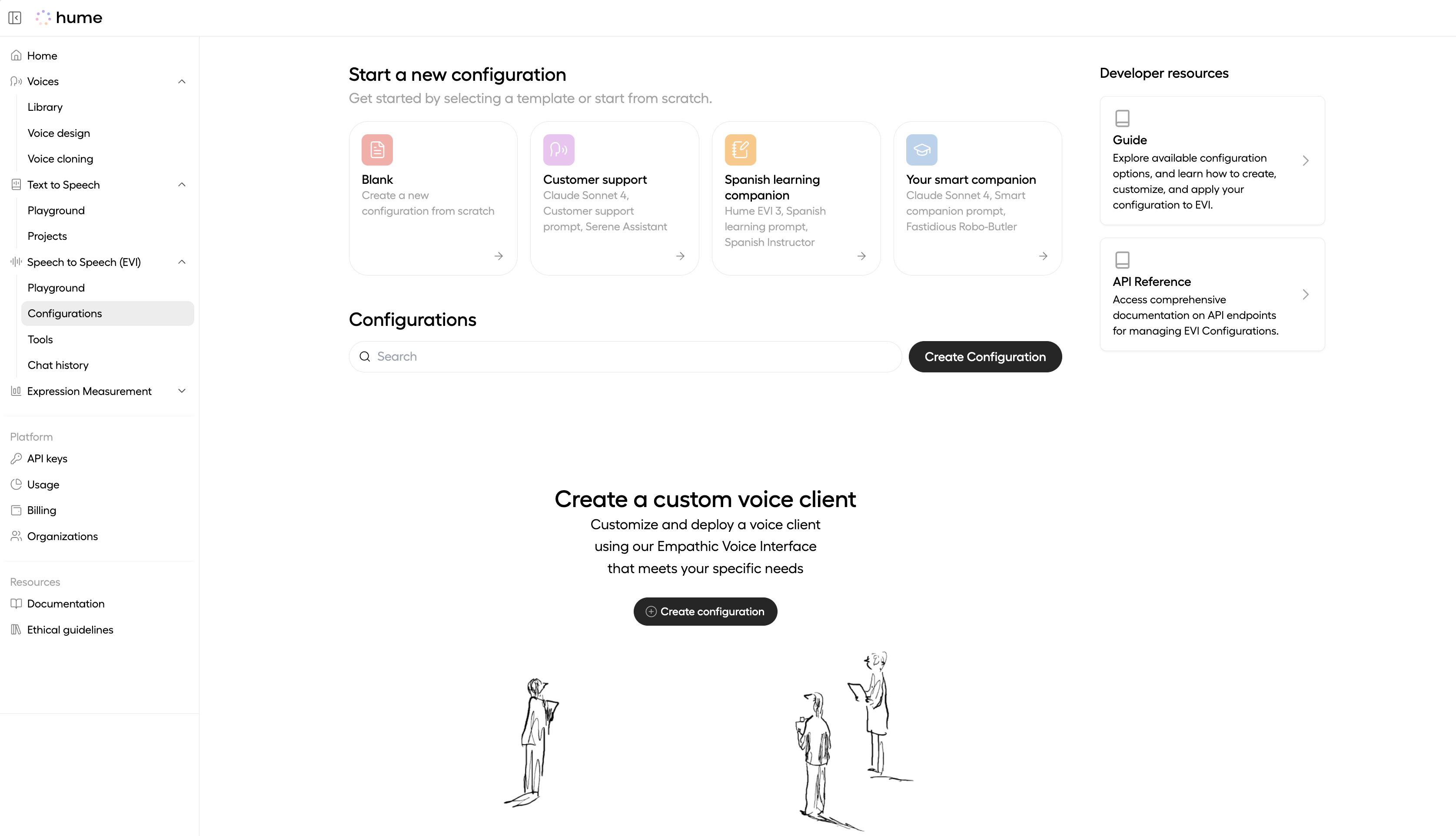 Navigating to the configurations page, the first step of EVI configuration