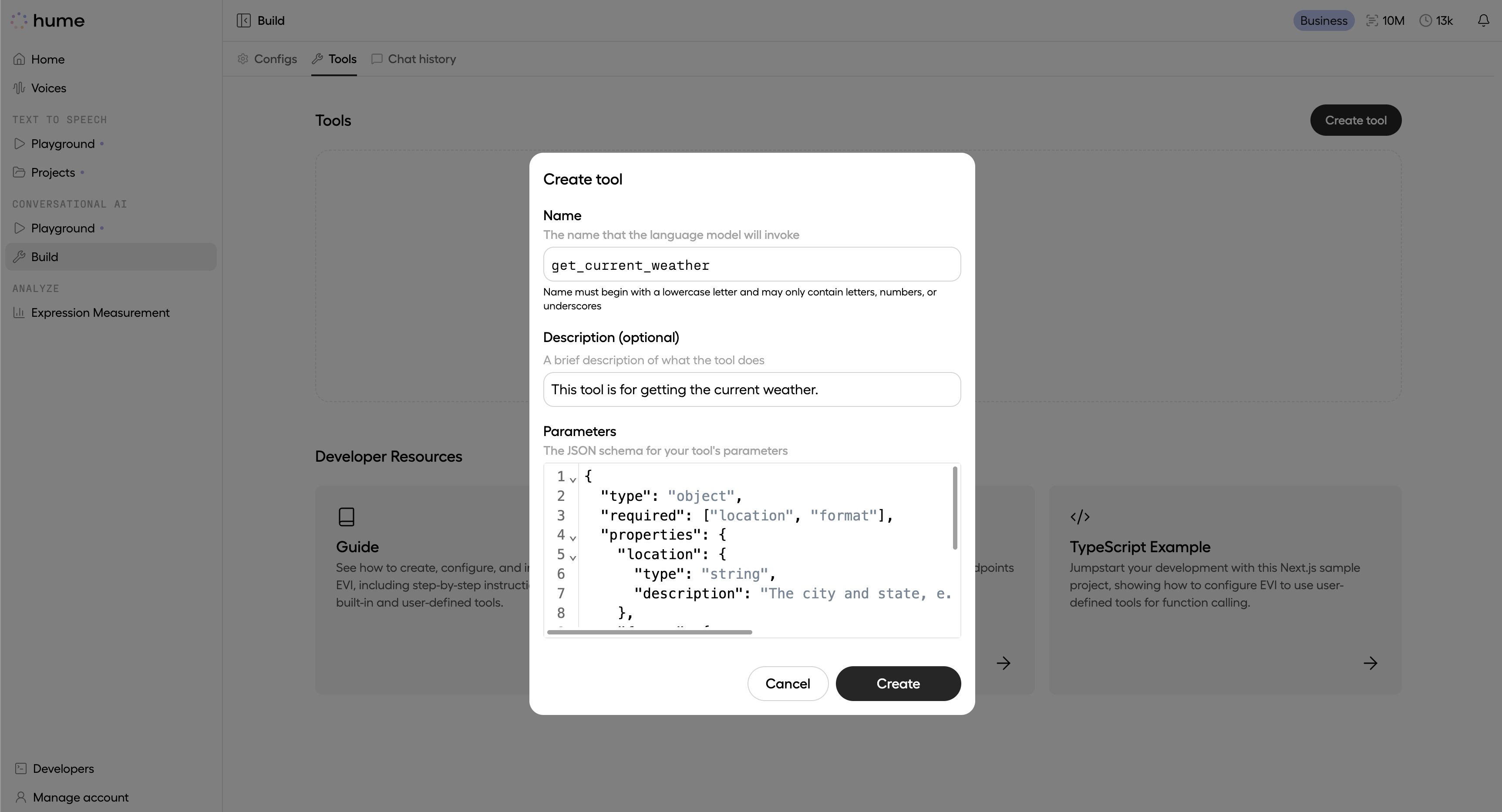EVI Create function interface