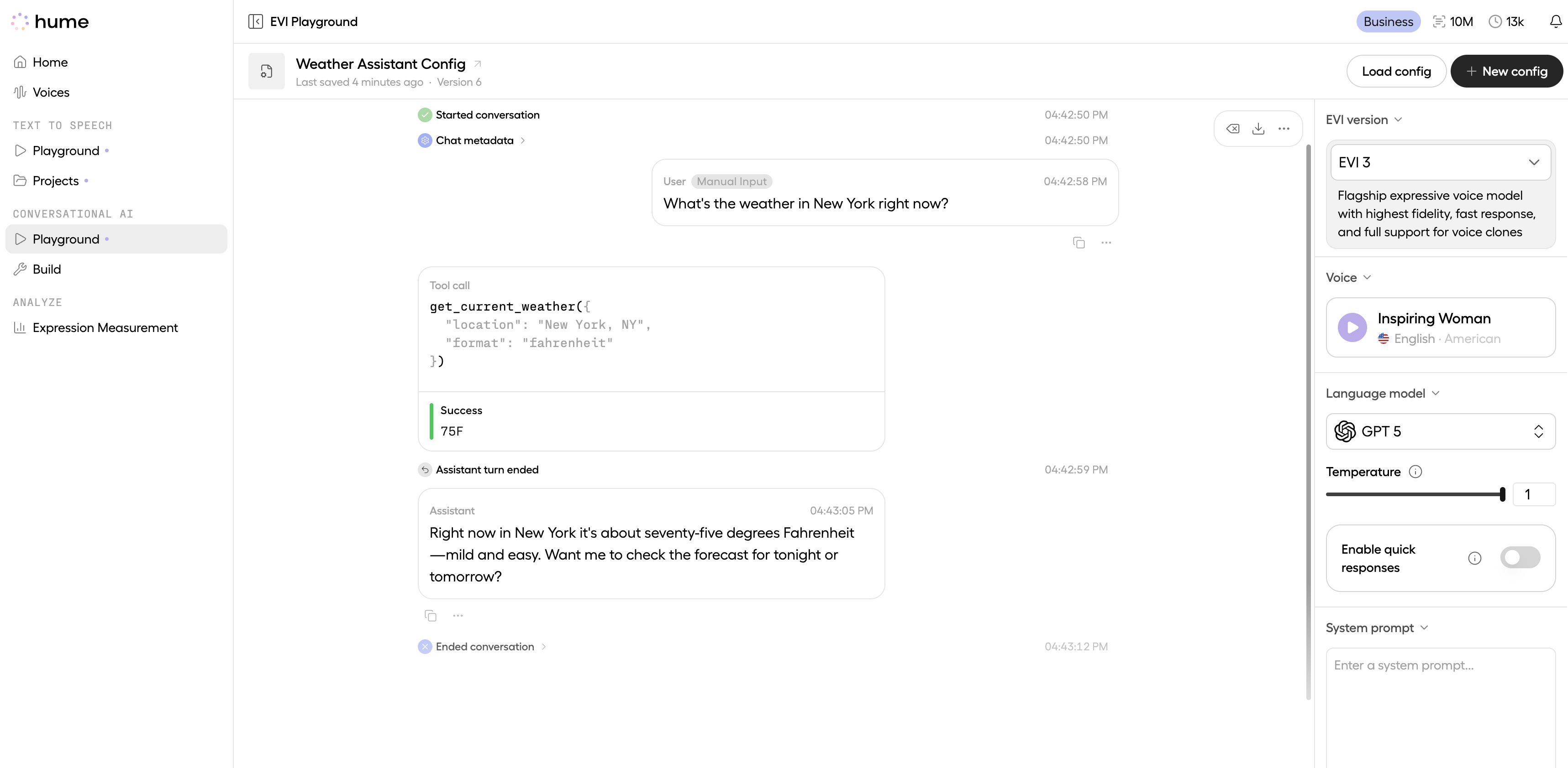 EVI responds with function call result
