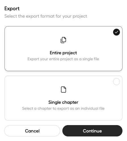 Export settings interface
