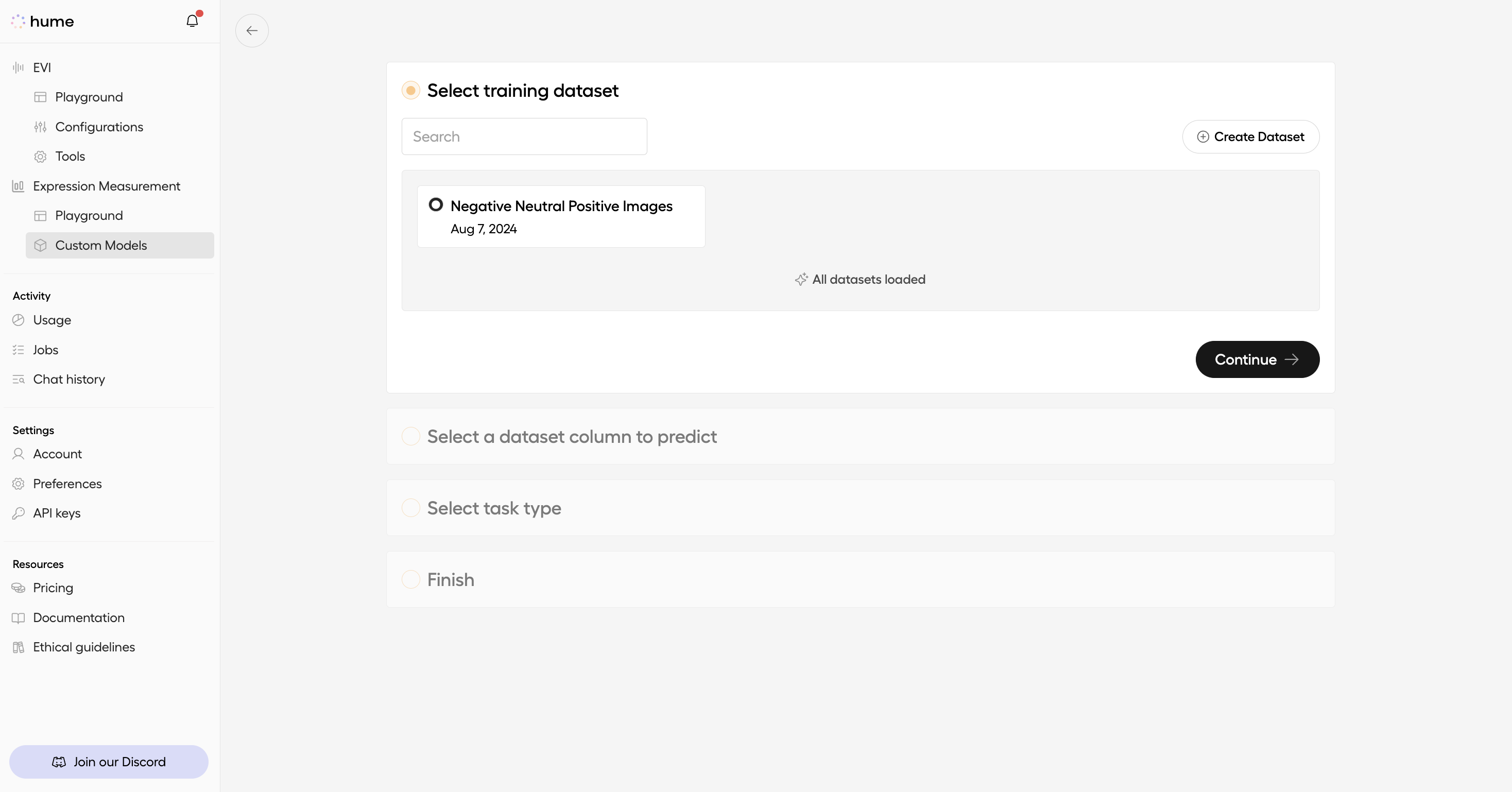 Select Training dataset for your custom model