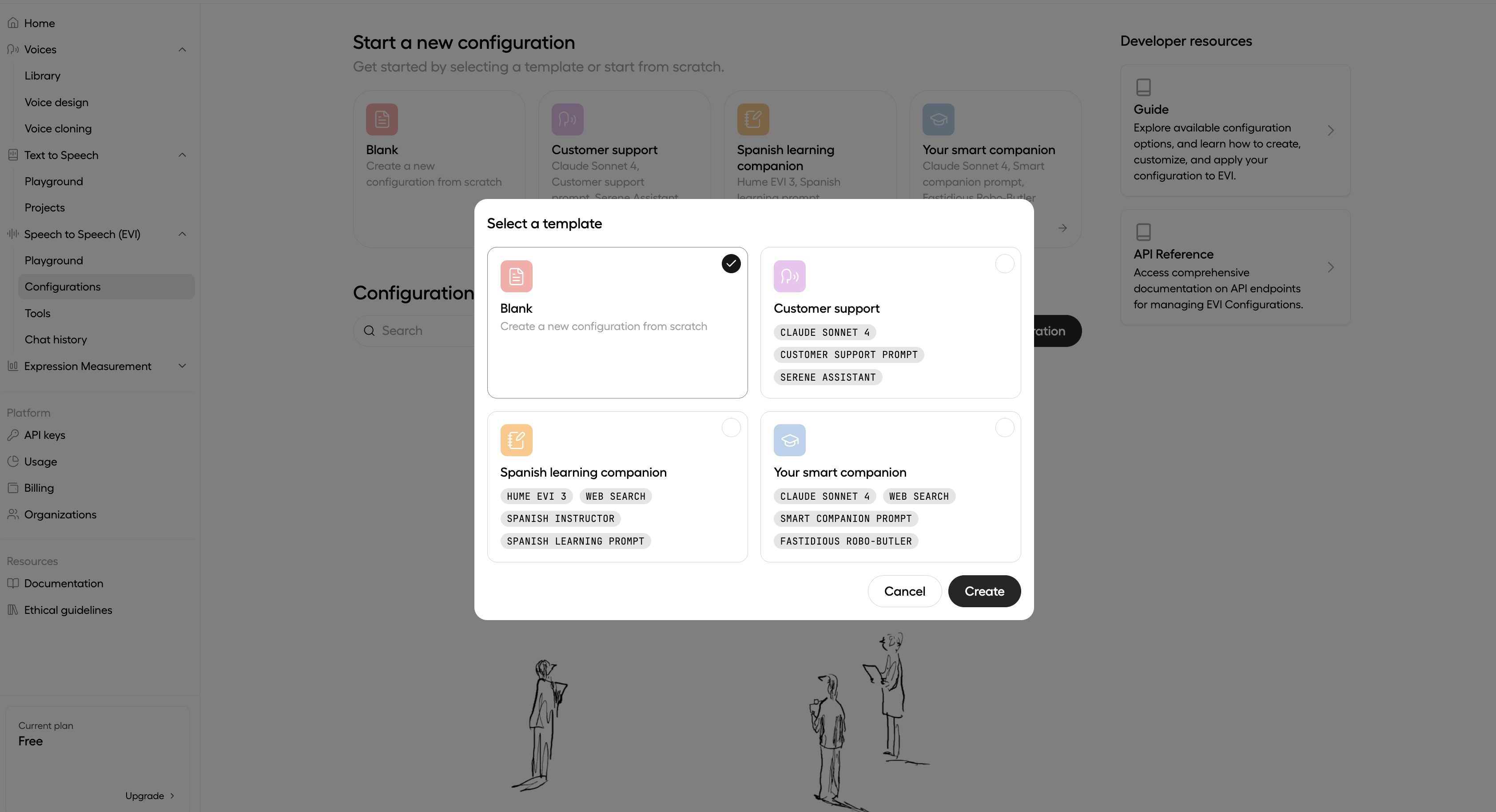 Template selection, the second step of EVI configuration