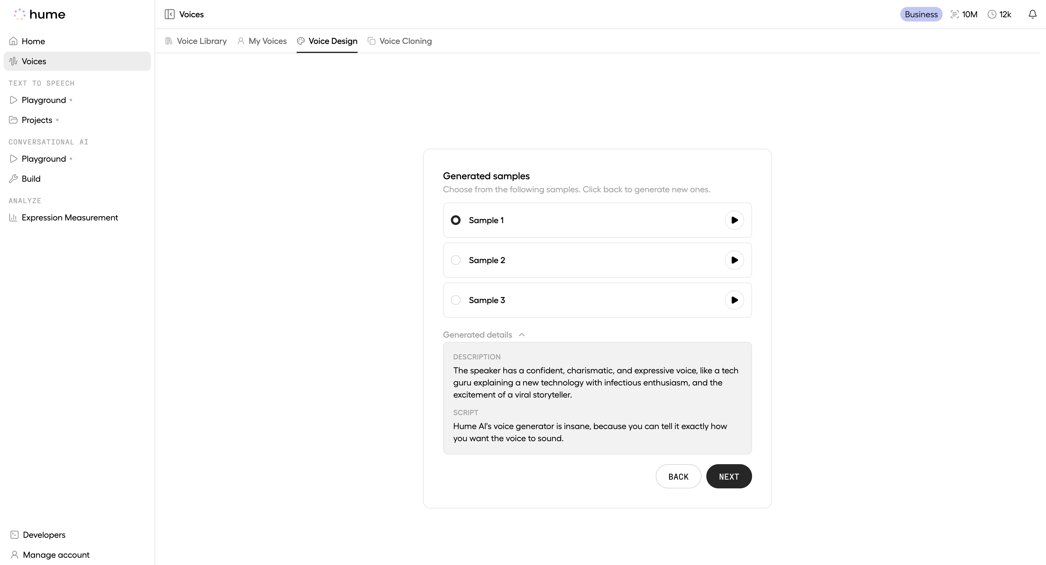 Voice design samples