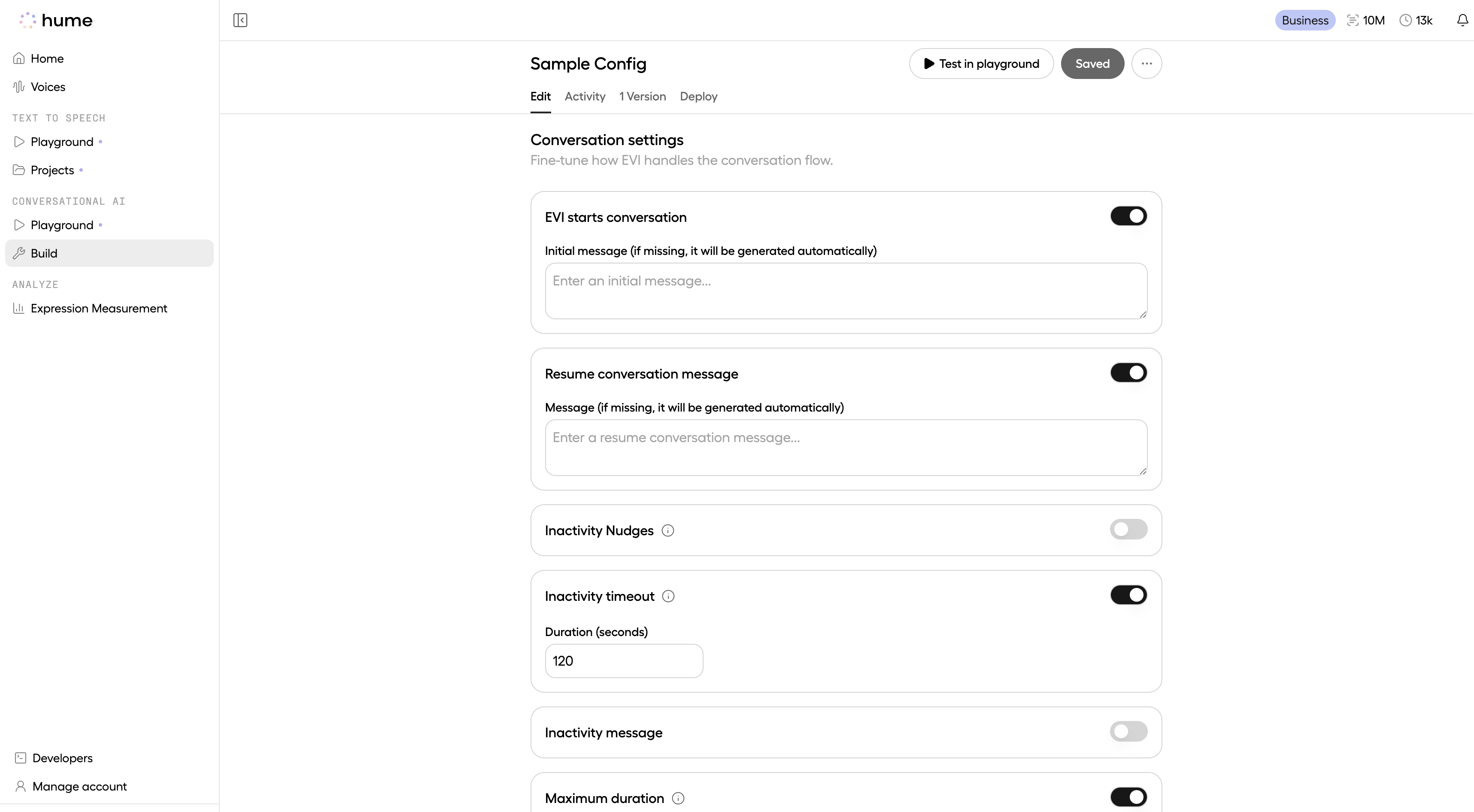 Event message and timeout options on edit page