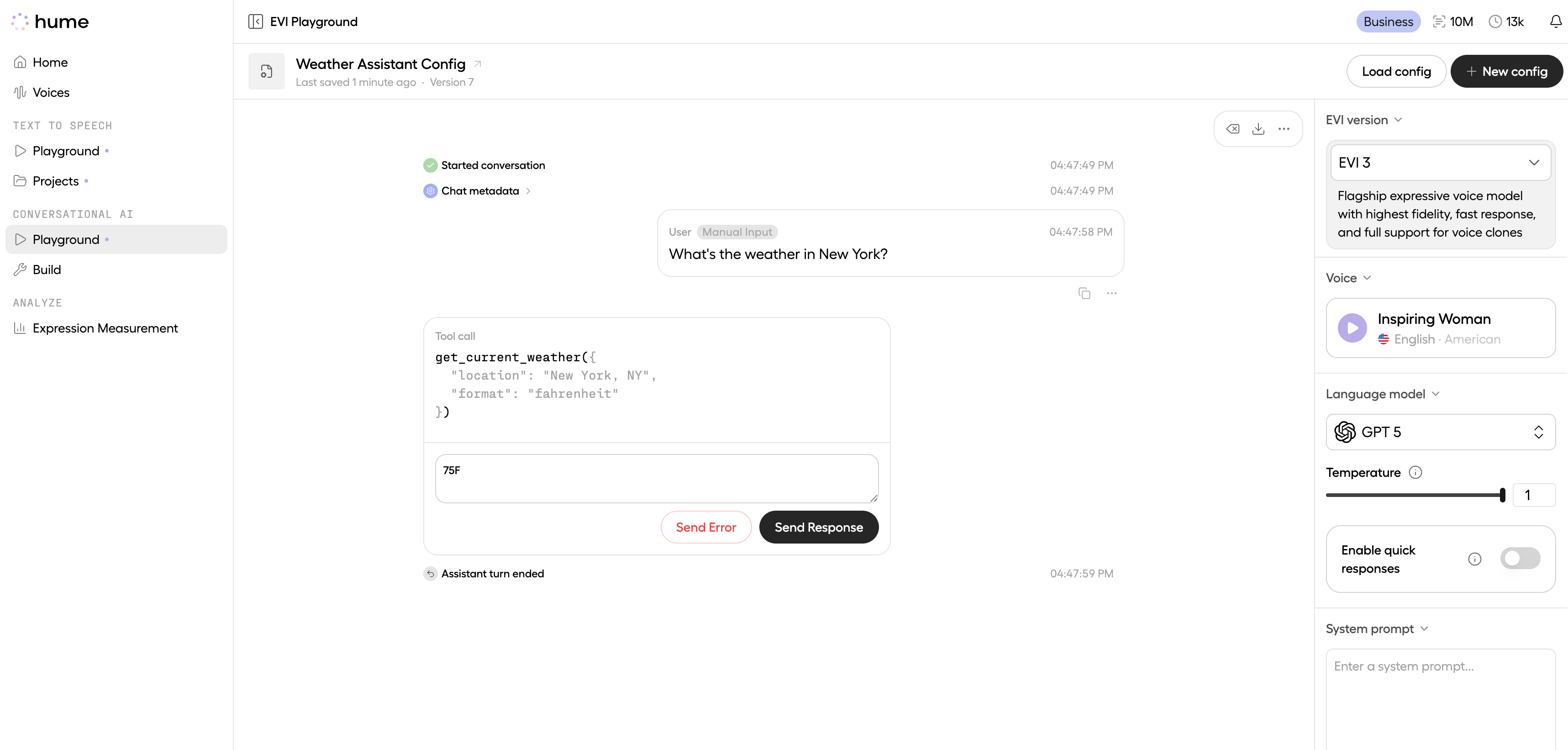 Send EVI function result
