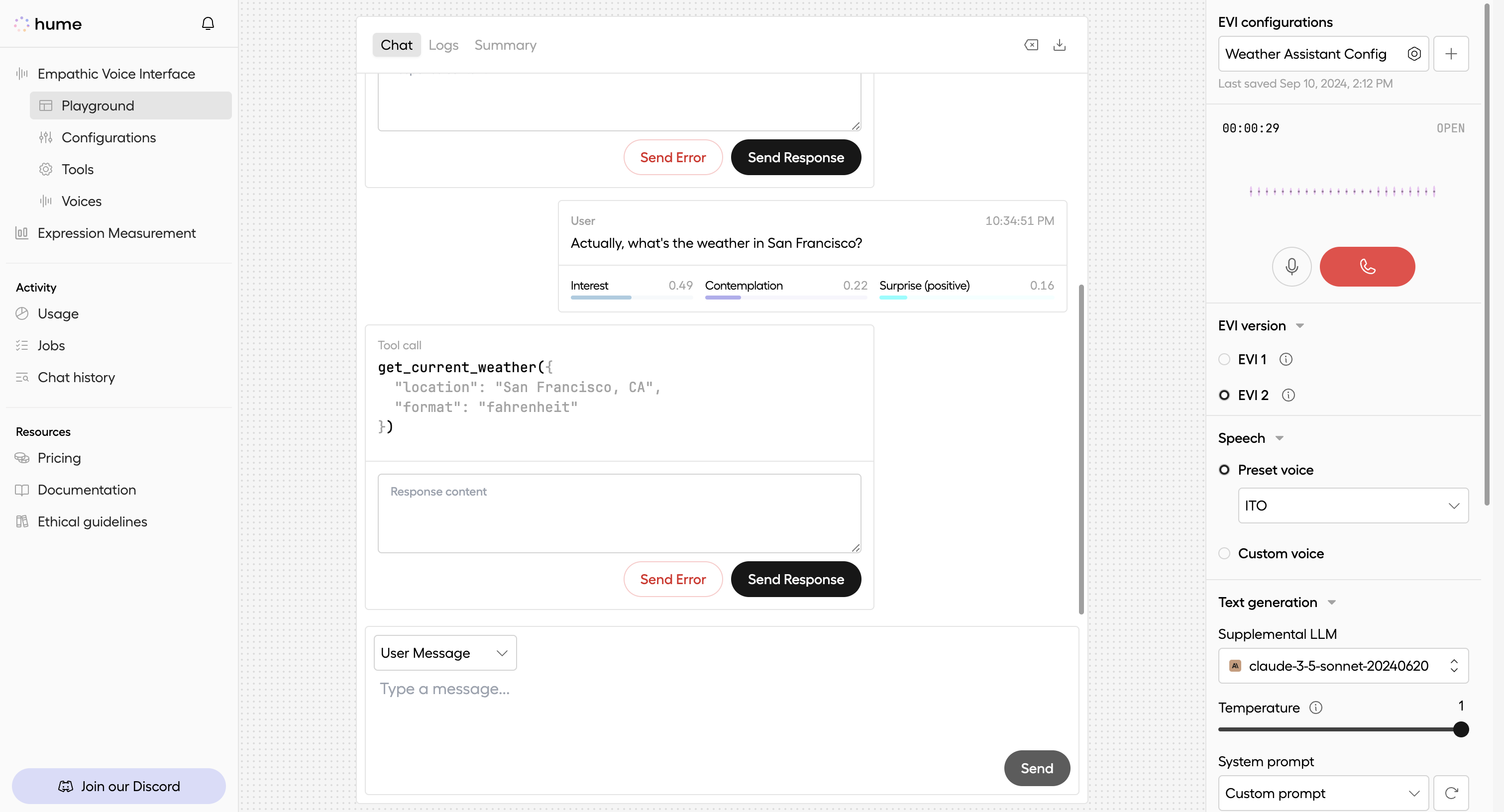 EVI updates function call to get weather in Los Angeles
