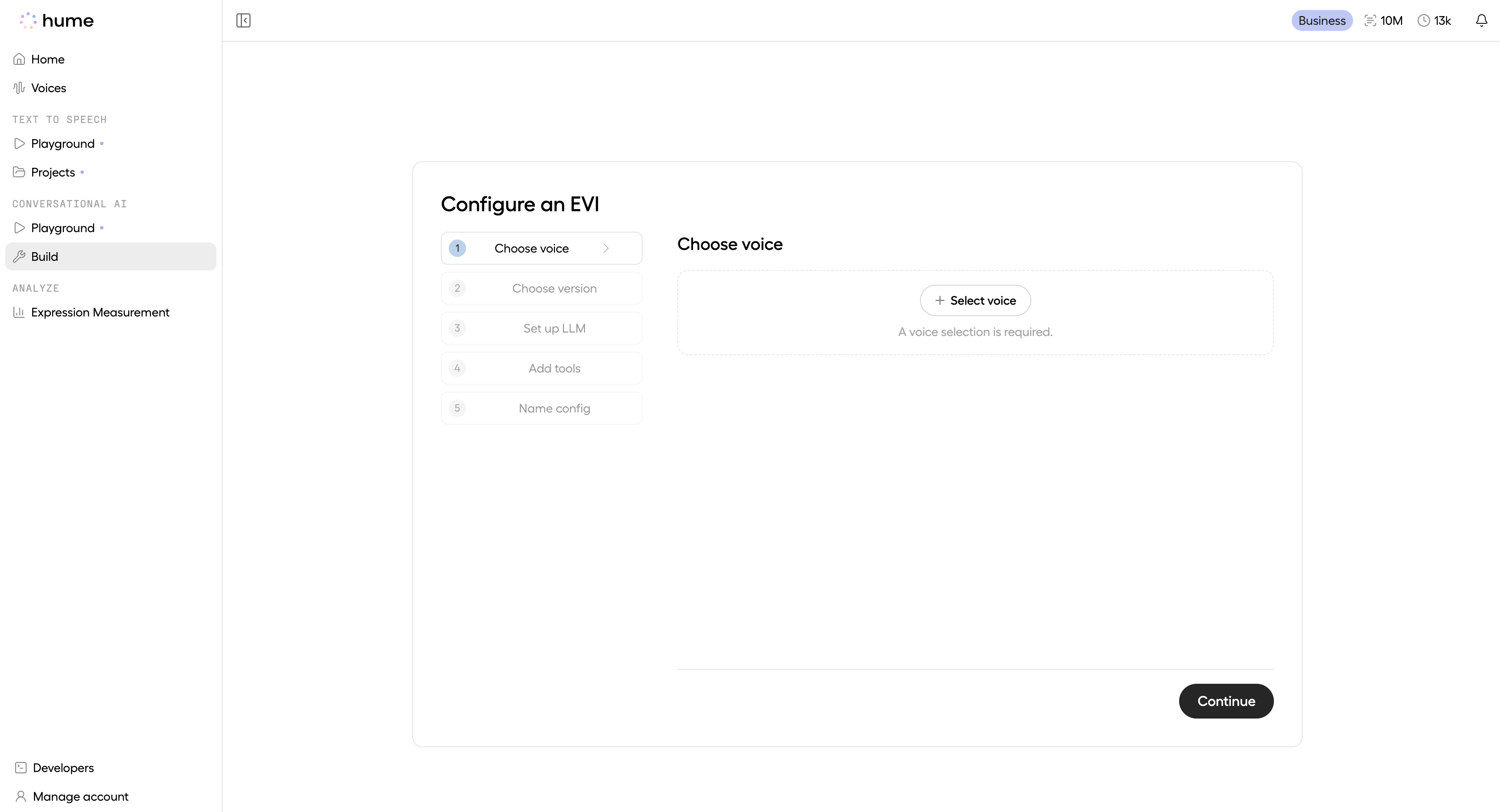 Voice selection, the third step of EVI configuration