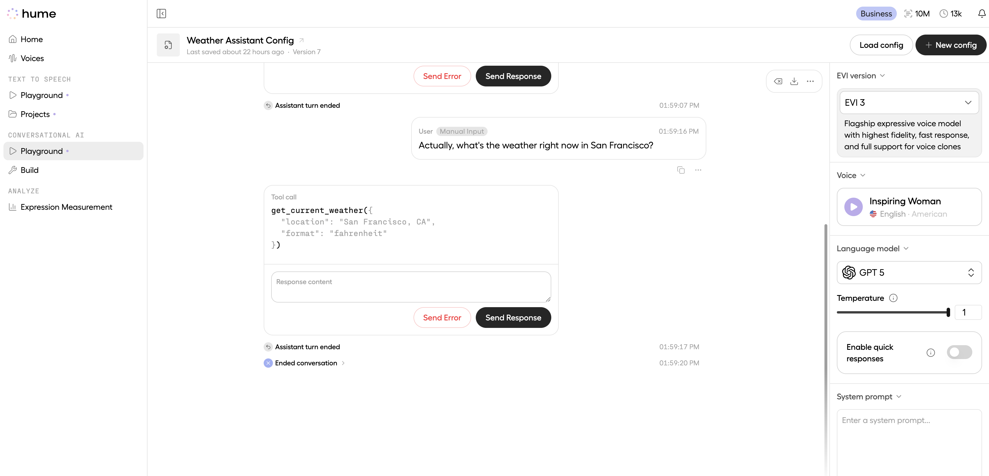 EVI updates function call to get weather in Los Angeles