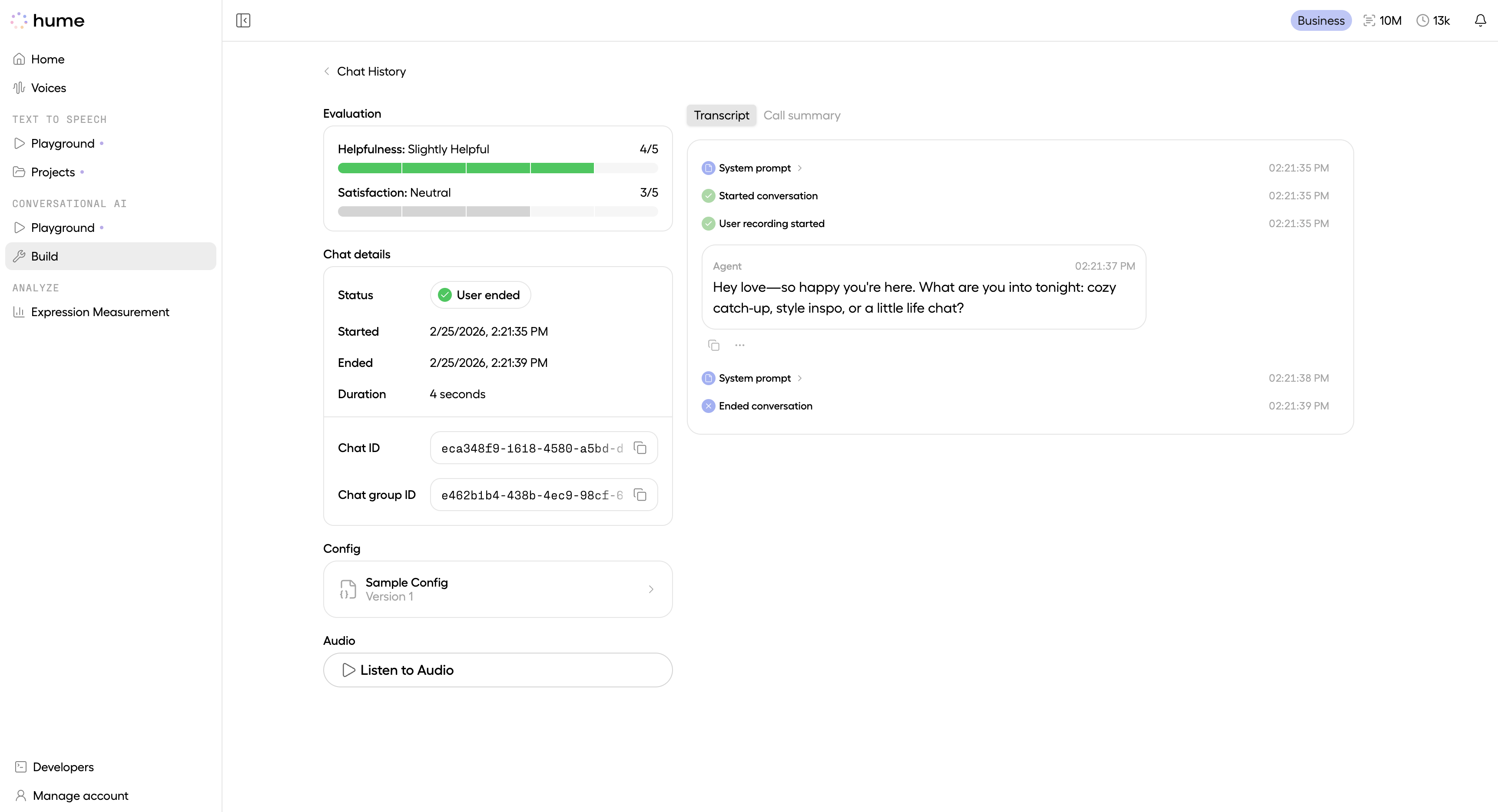 Platform UI chat details page