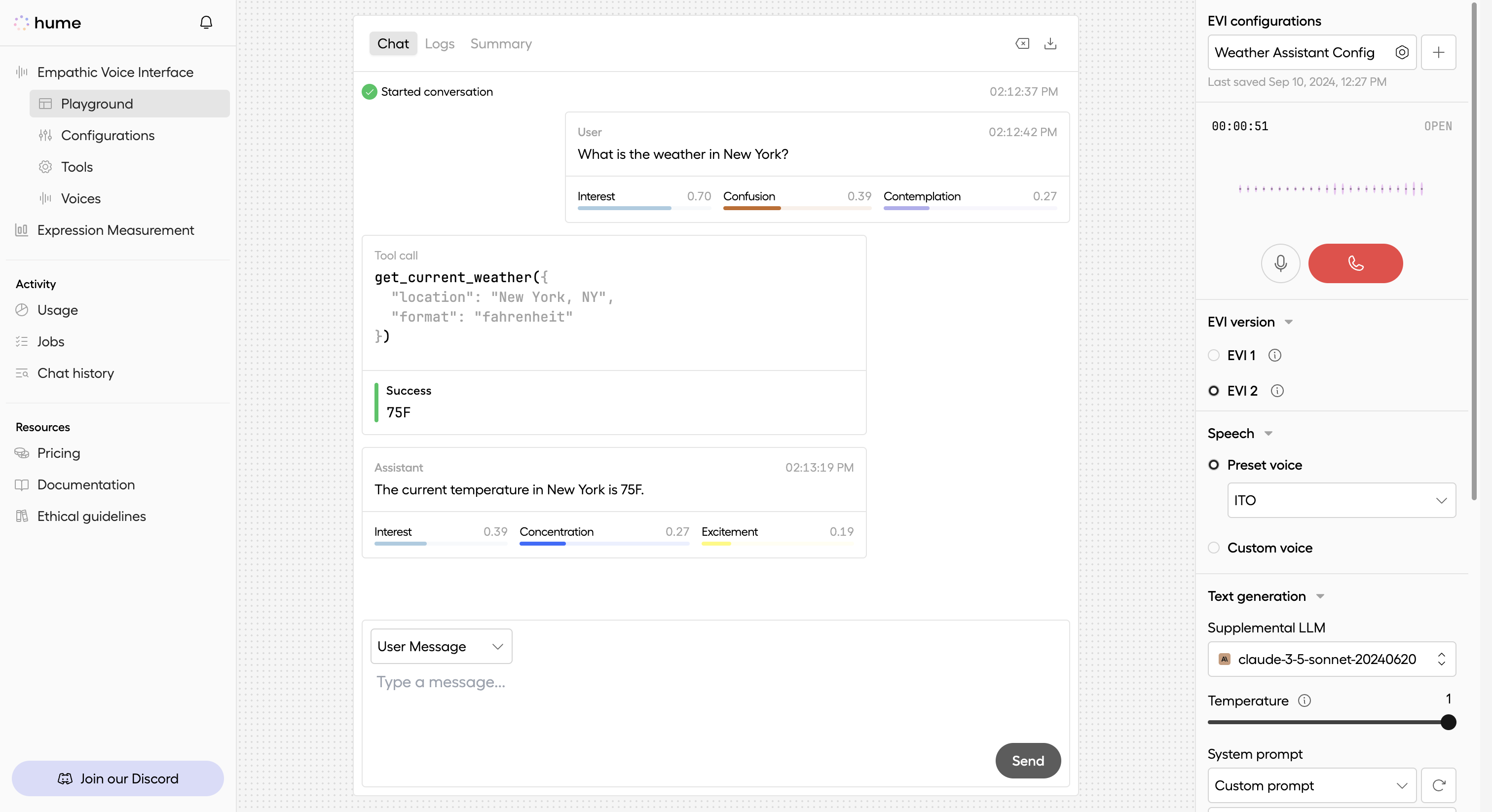 EVI responds with function call result