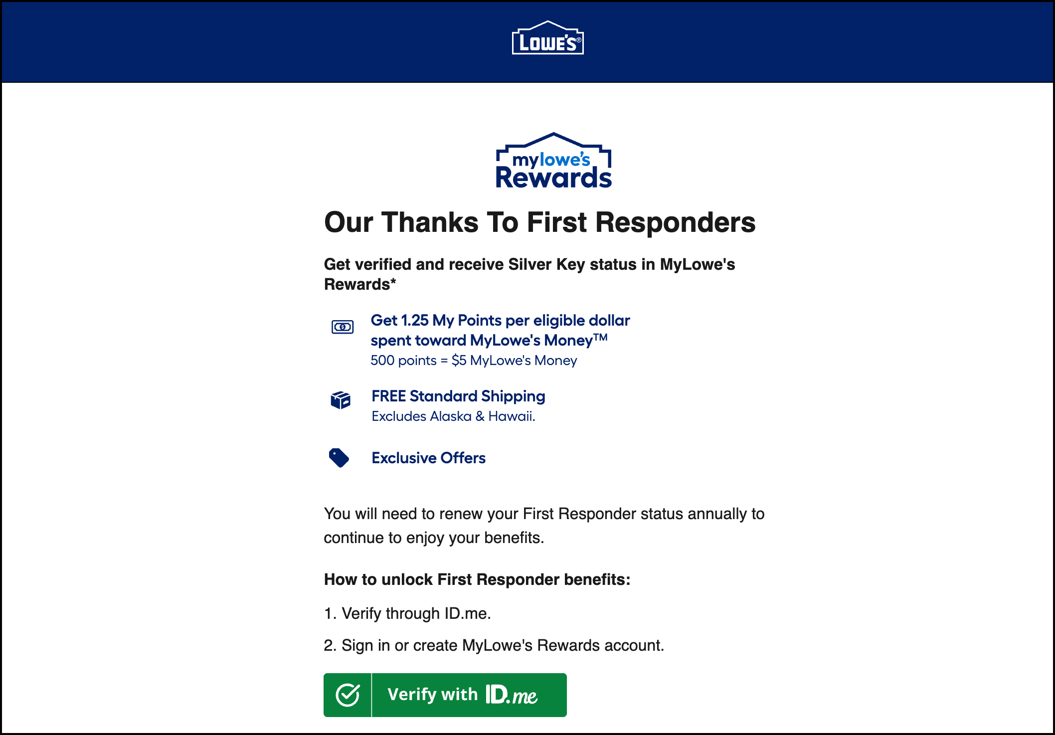 Image showing how Lowe's has integrated ID.me to verify community affiliation