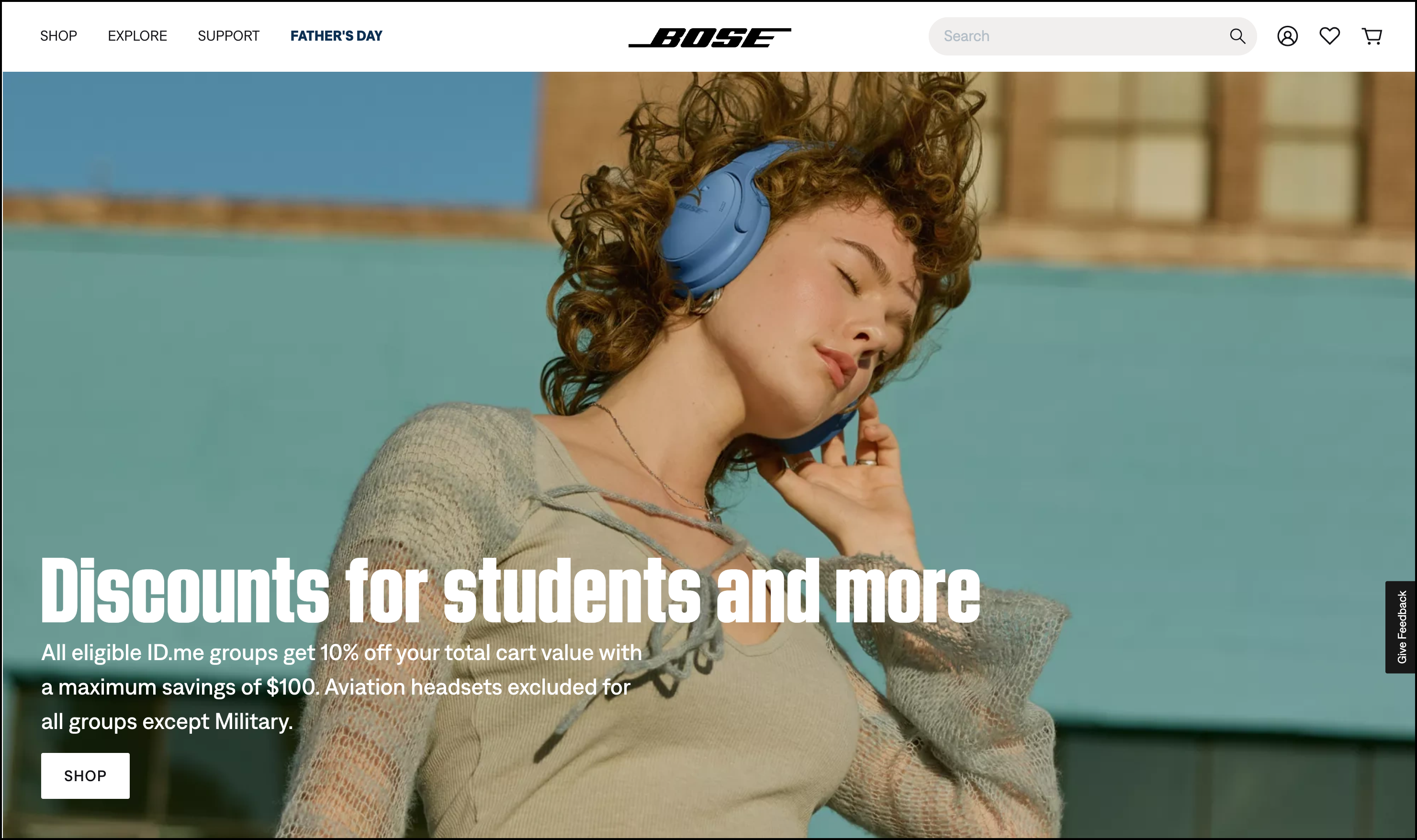 Image that shows how Bose incorporates ID.me to offer exclusive discounts to Military