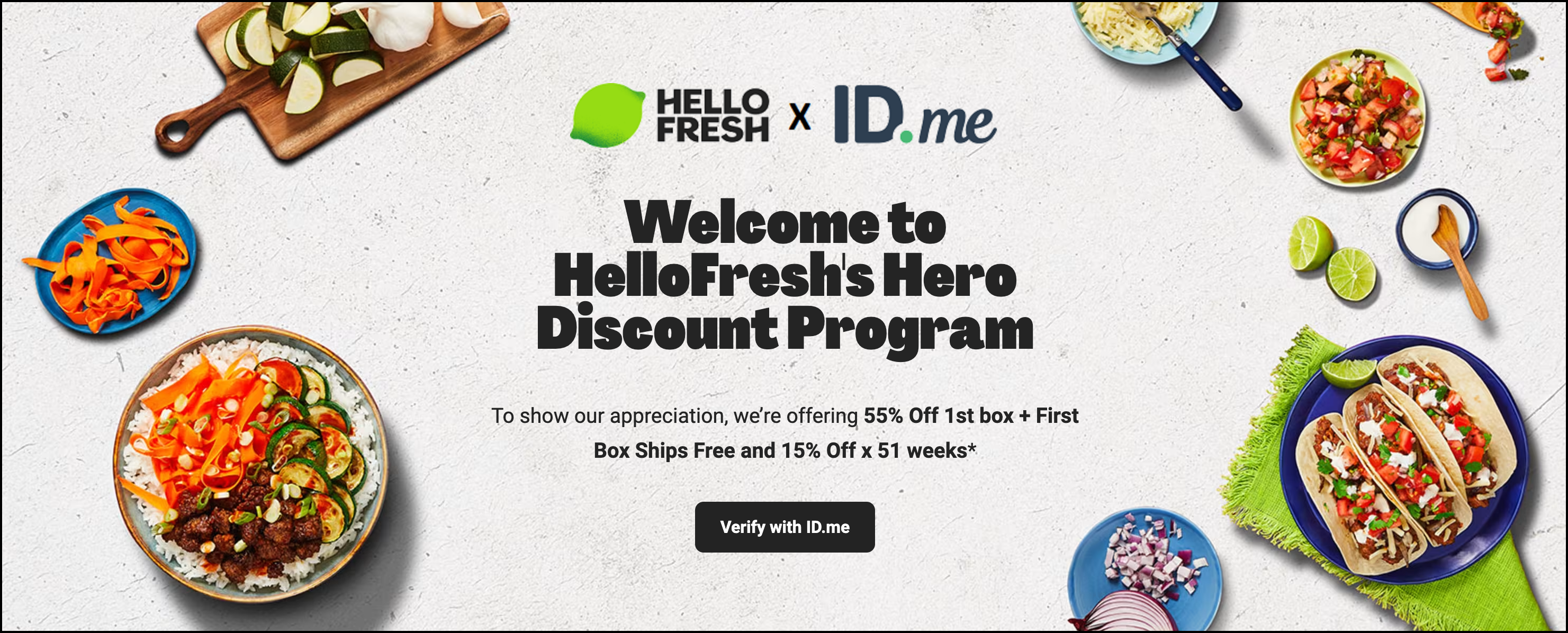 Image that shows how Hello Fresh incorporates ID.me to offer exclusive discounts to Military