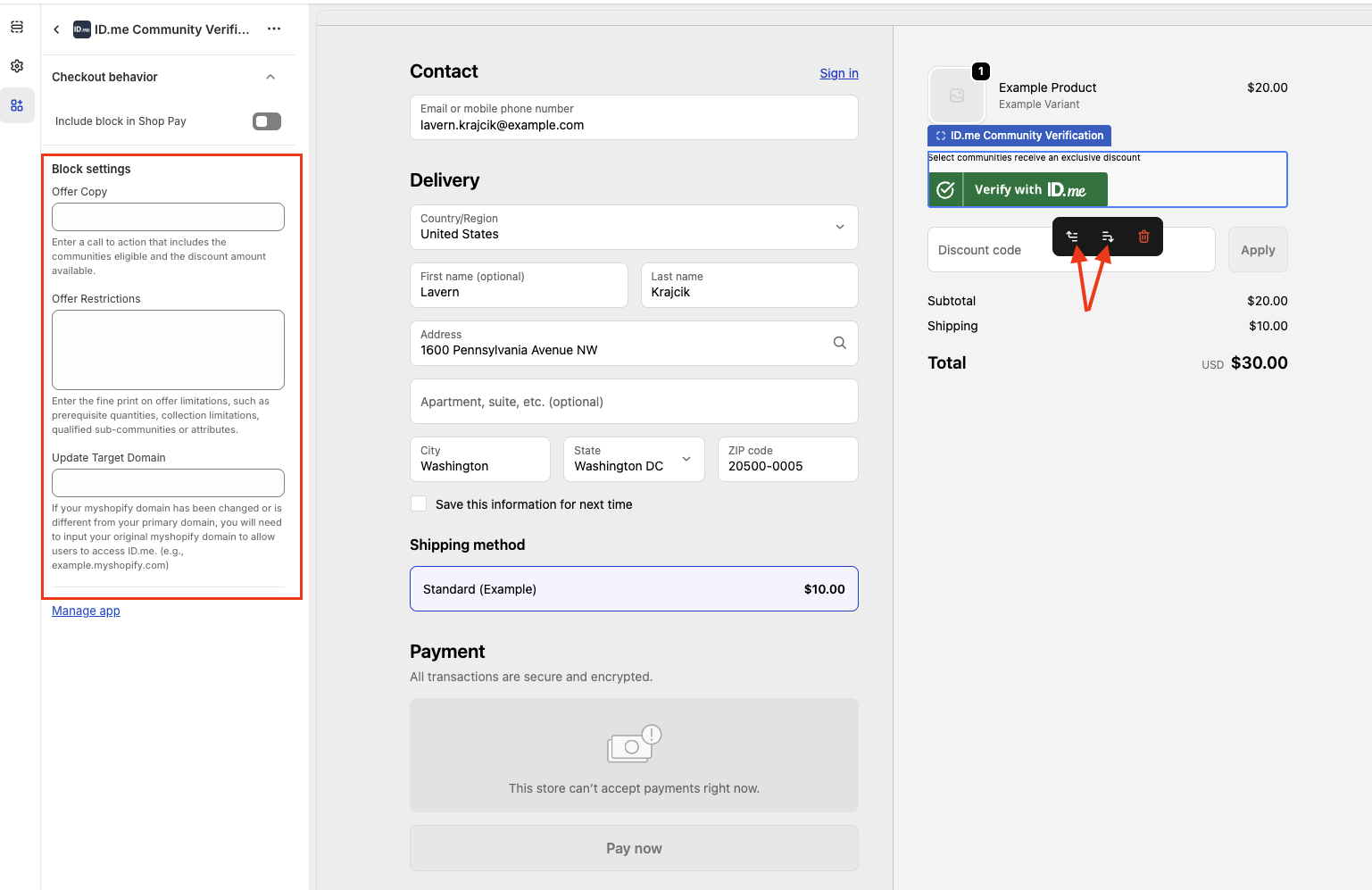 Screenshot of checkout behavior settings and more