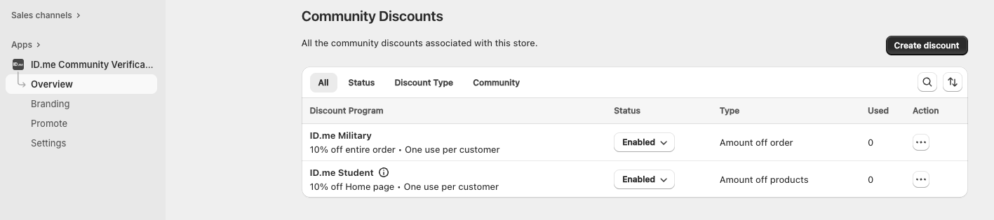 Community Discounts setting screenshot