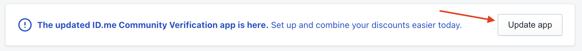Banner containing the 'update app' button