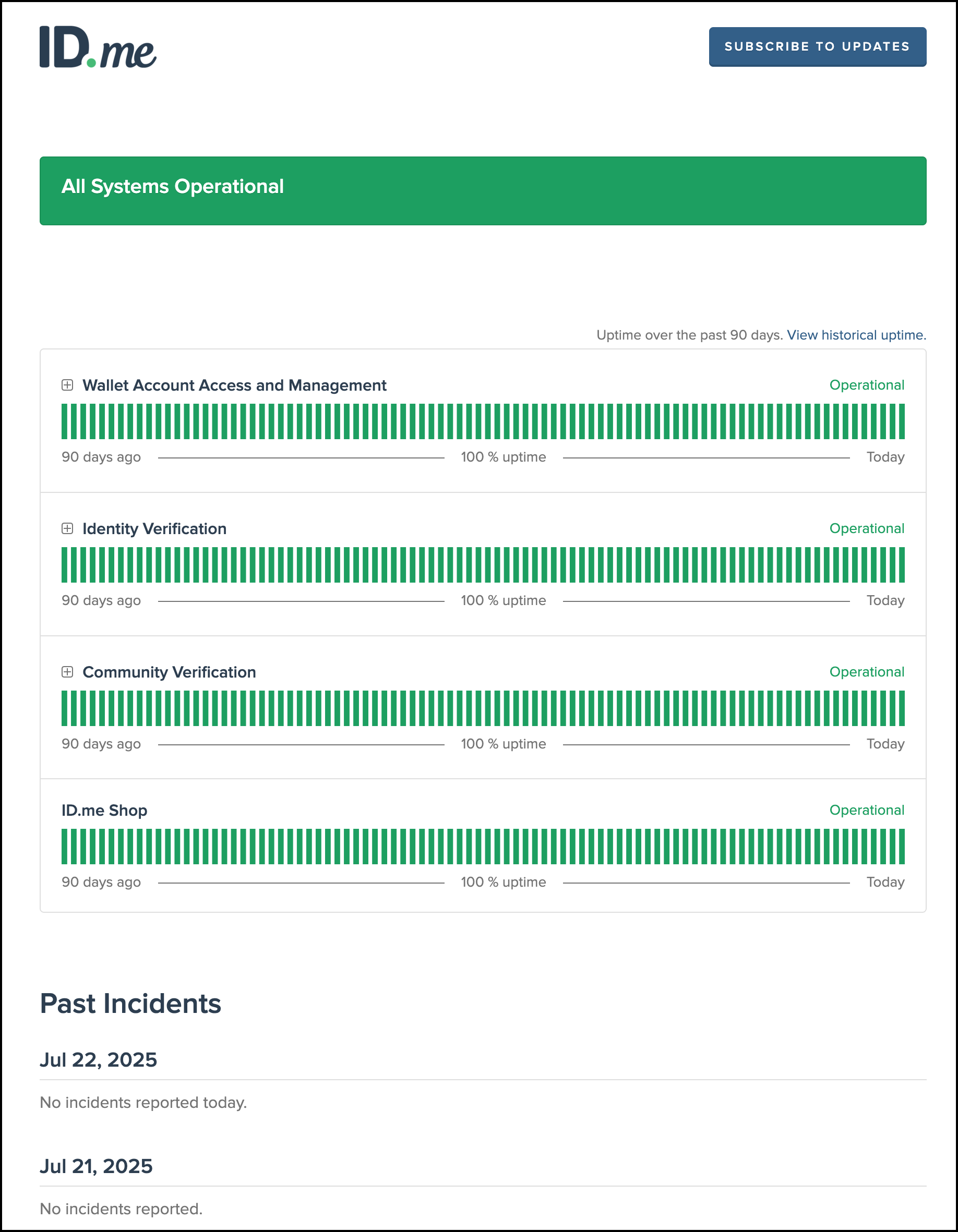Image showing the ID.me status page