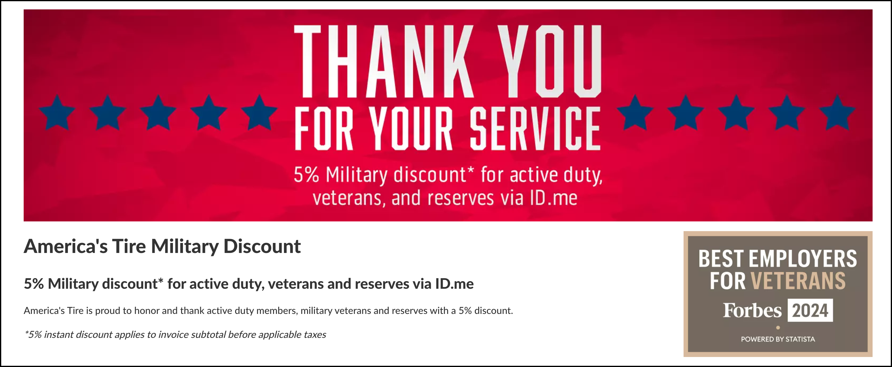Image that shows how America's Tire incorporates ID.me to offer exclusive discounts to Military