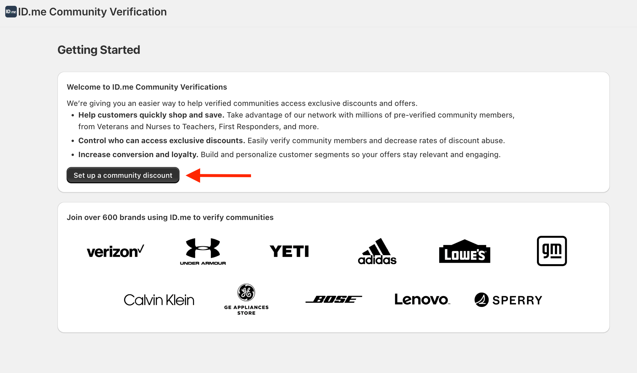 The ID.me community verification landing page