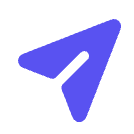 Icon of paper airplane or purple arrow.