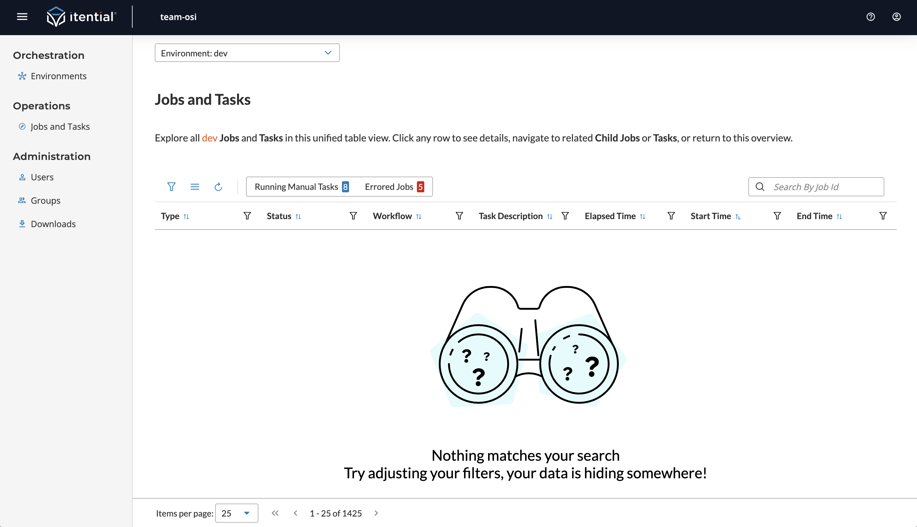 No search matches error message