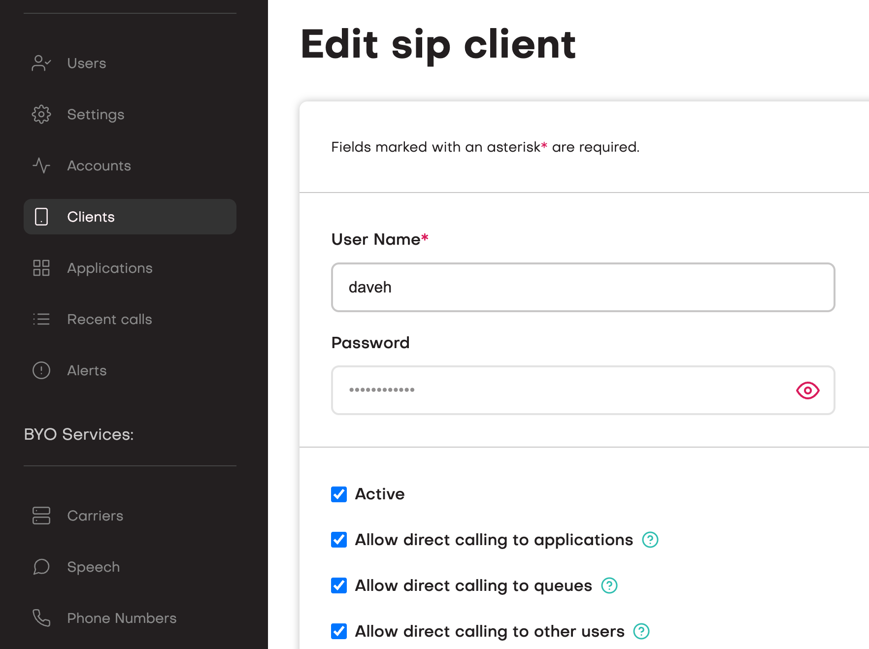Creating a sip credential