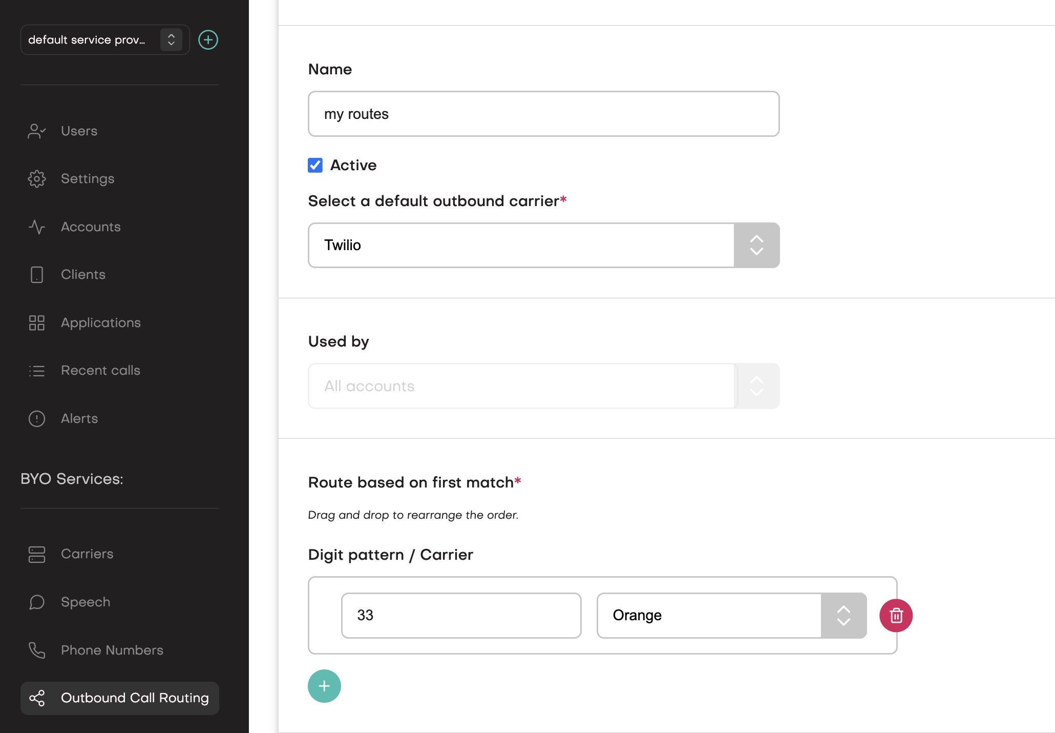 Outbound call routes