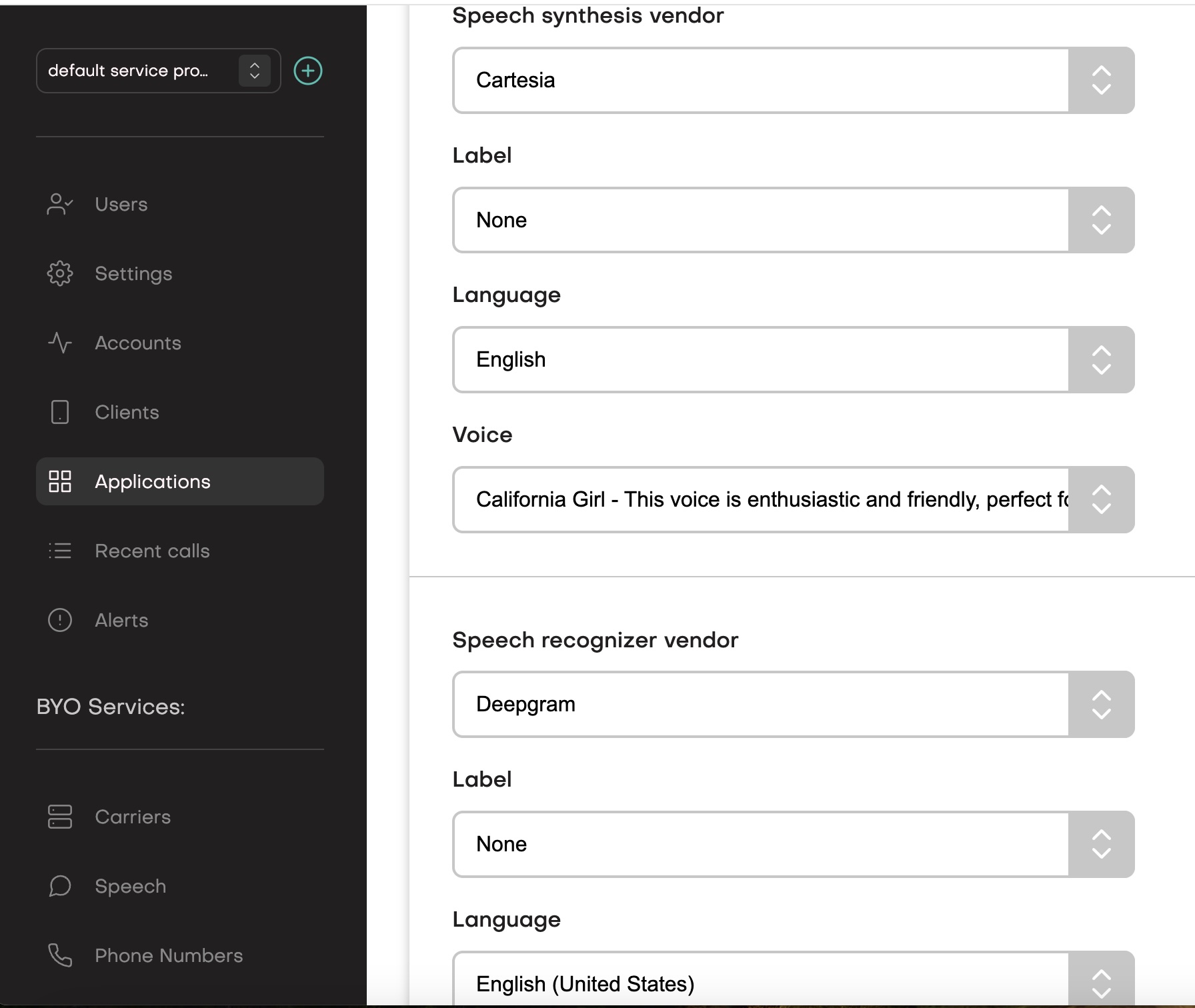 setting speech for application