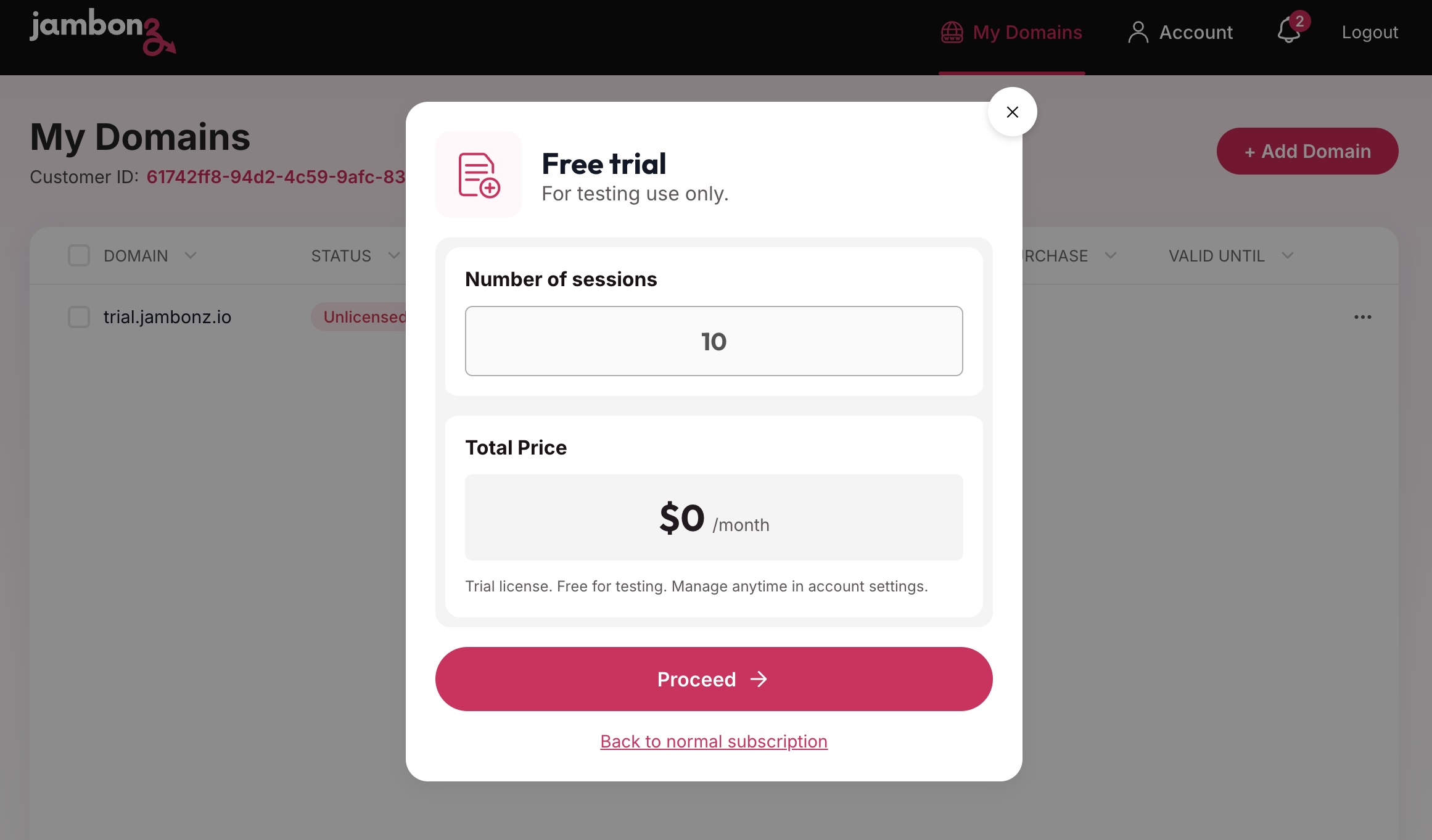 Free trial license form