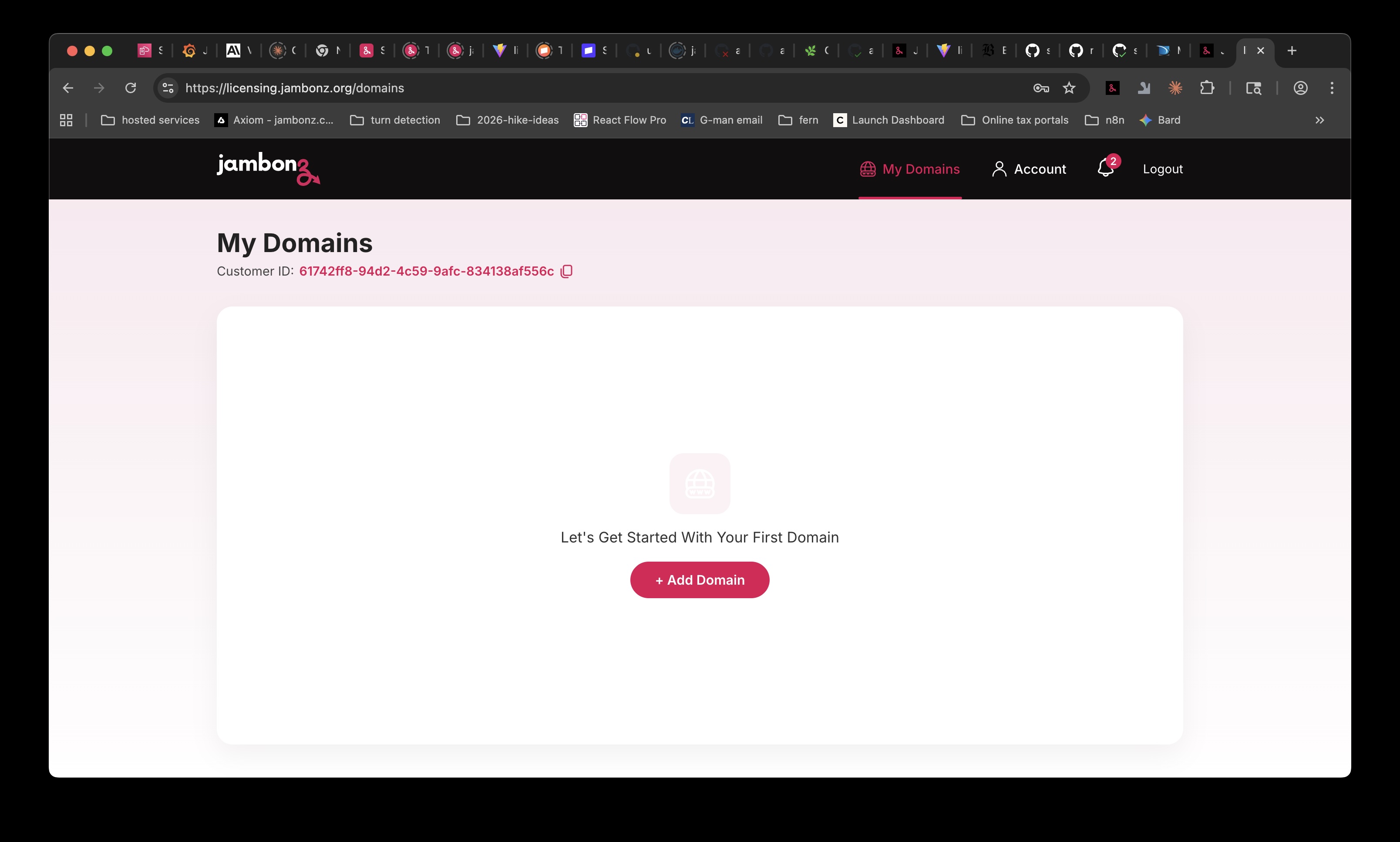 Licensing portal with no domains