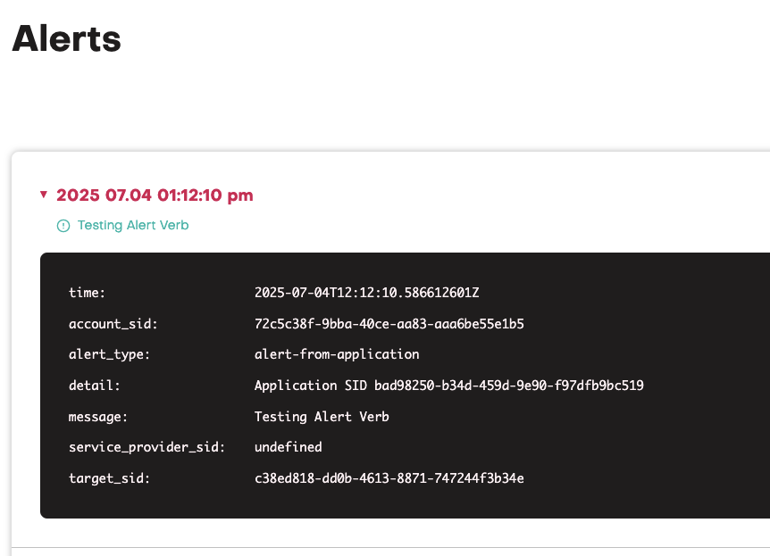 Alert raised by an application