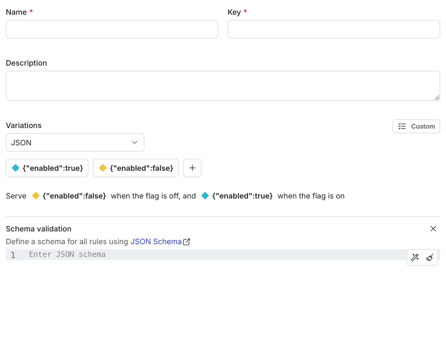 The schema option in the flag creation dialog.