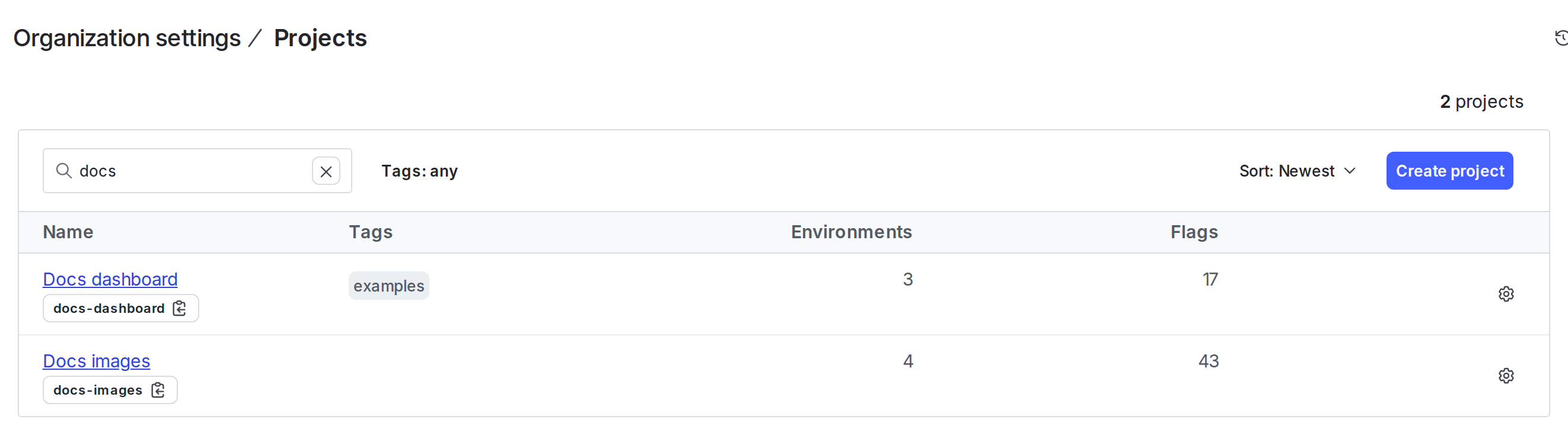 The Projects list.