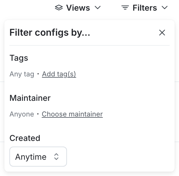 The filter menu for project-wide config attributes.