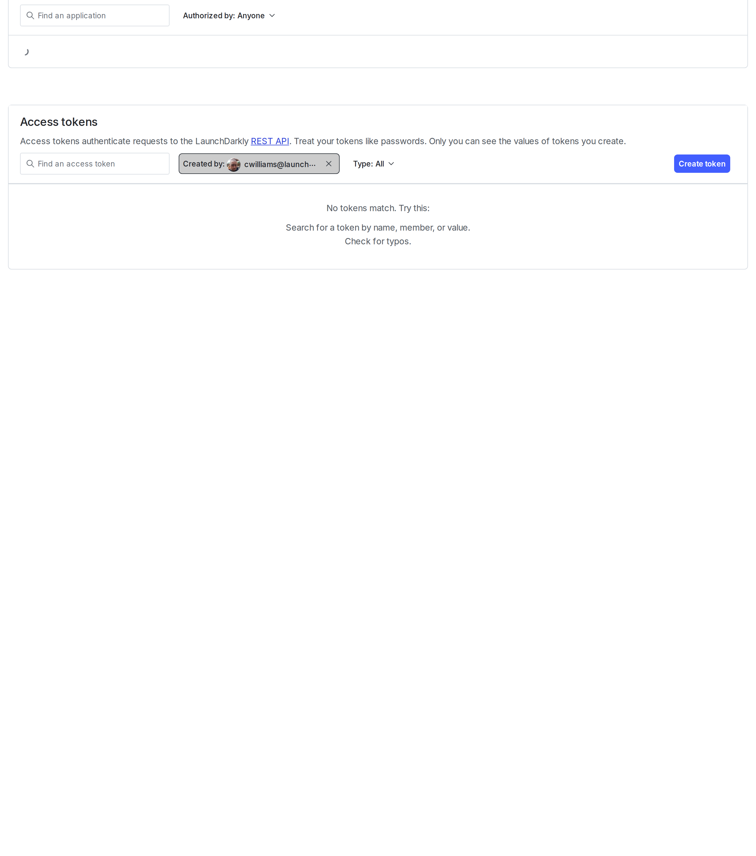 The Access tokens section of the Authorization tab.