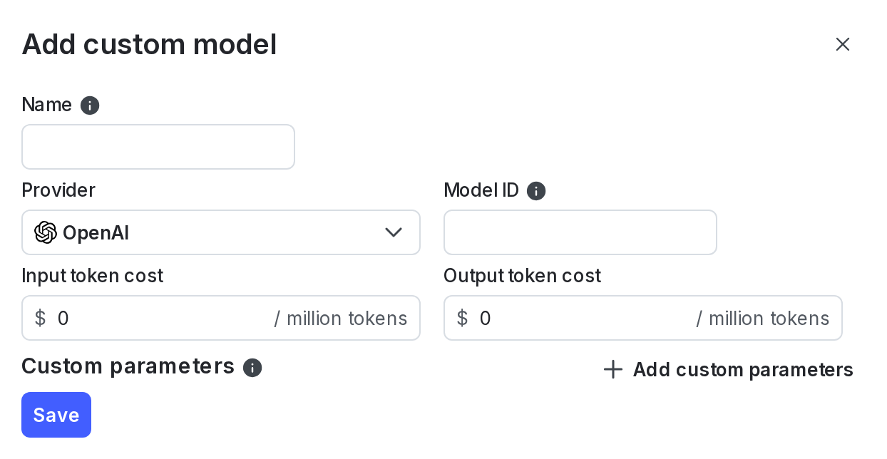 The "Add custom model" dialog.