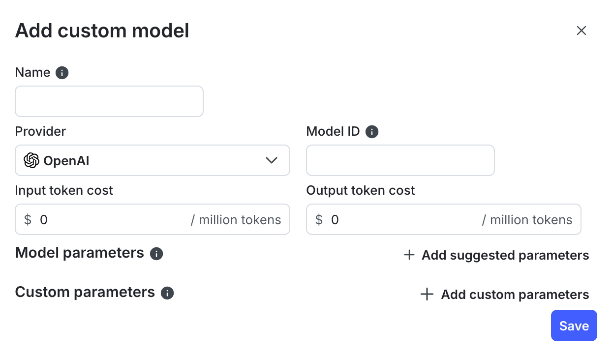 The "Add custom model" dialog.