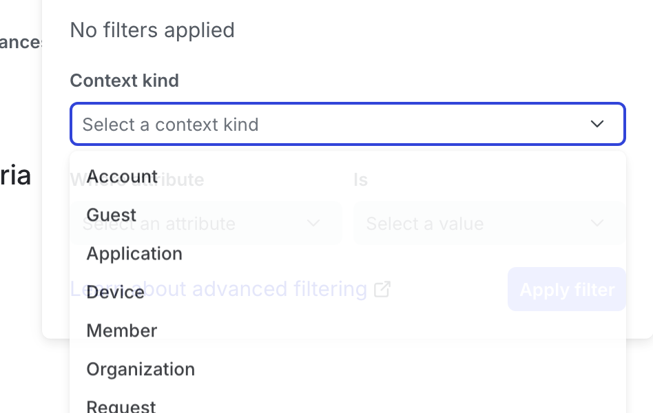 A search query for "user" context kinds.