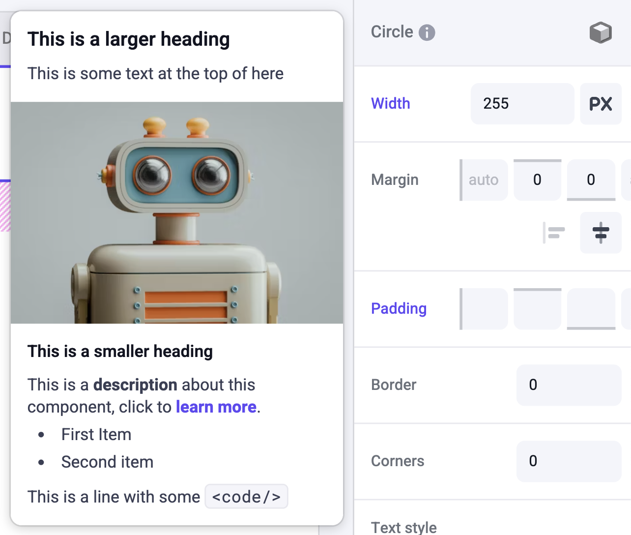 custom component description open