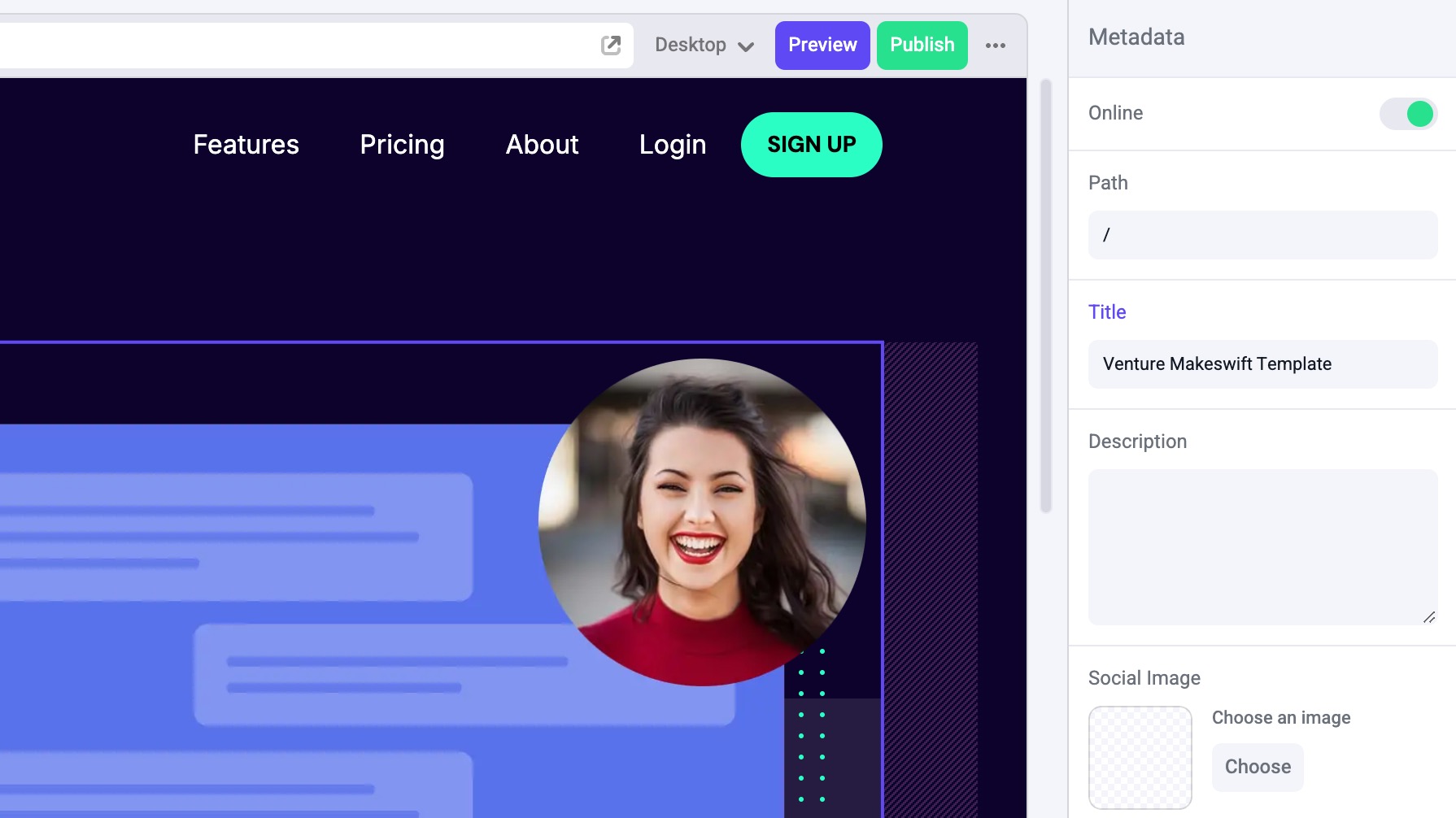 Edit page metadata for localized
page.