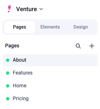 Makeswift builder Pages Tab