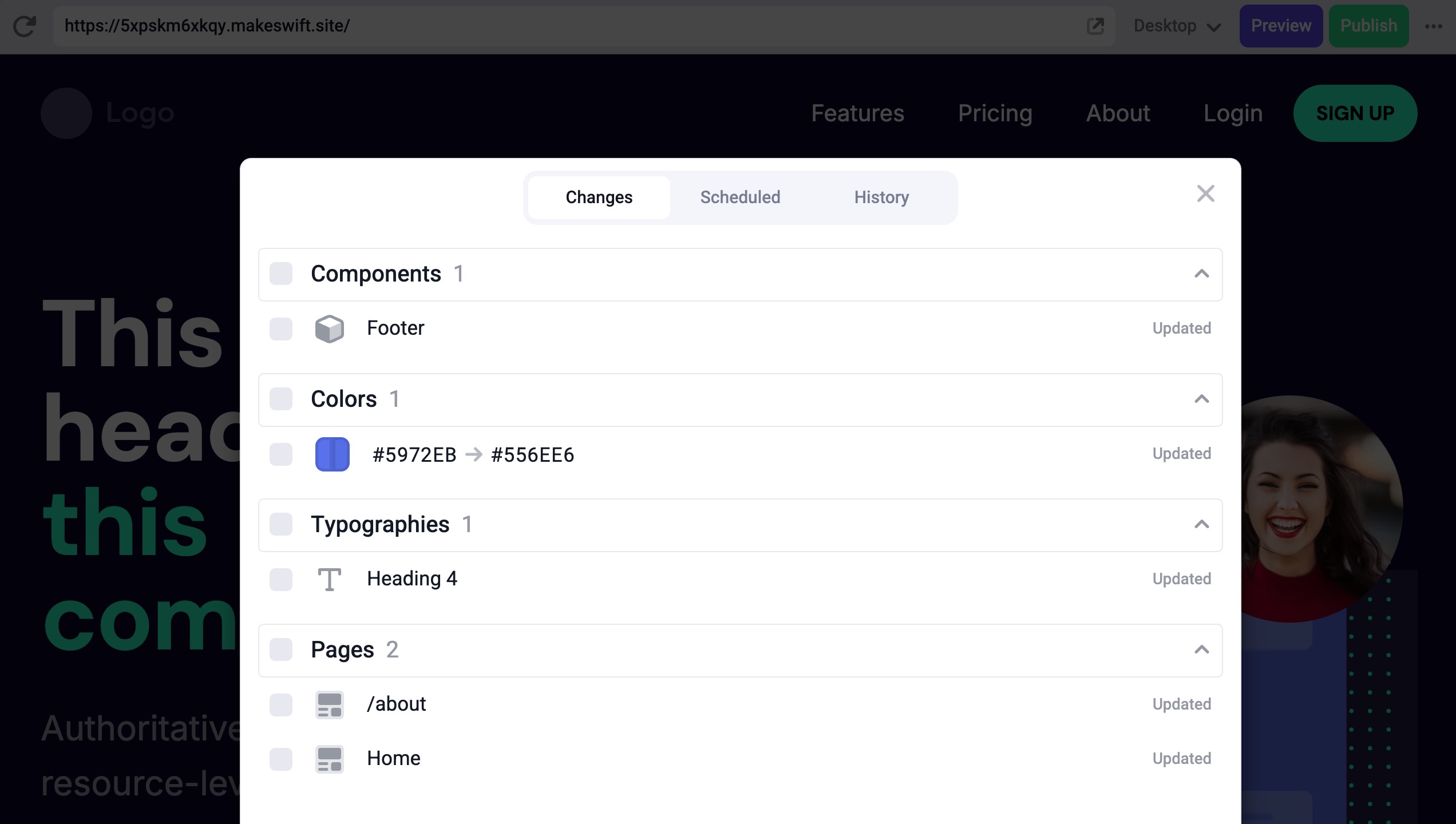 Selective publish dialogue