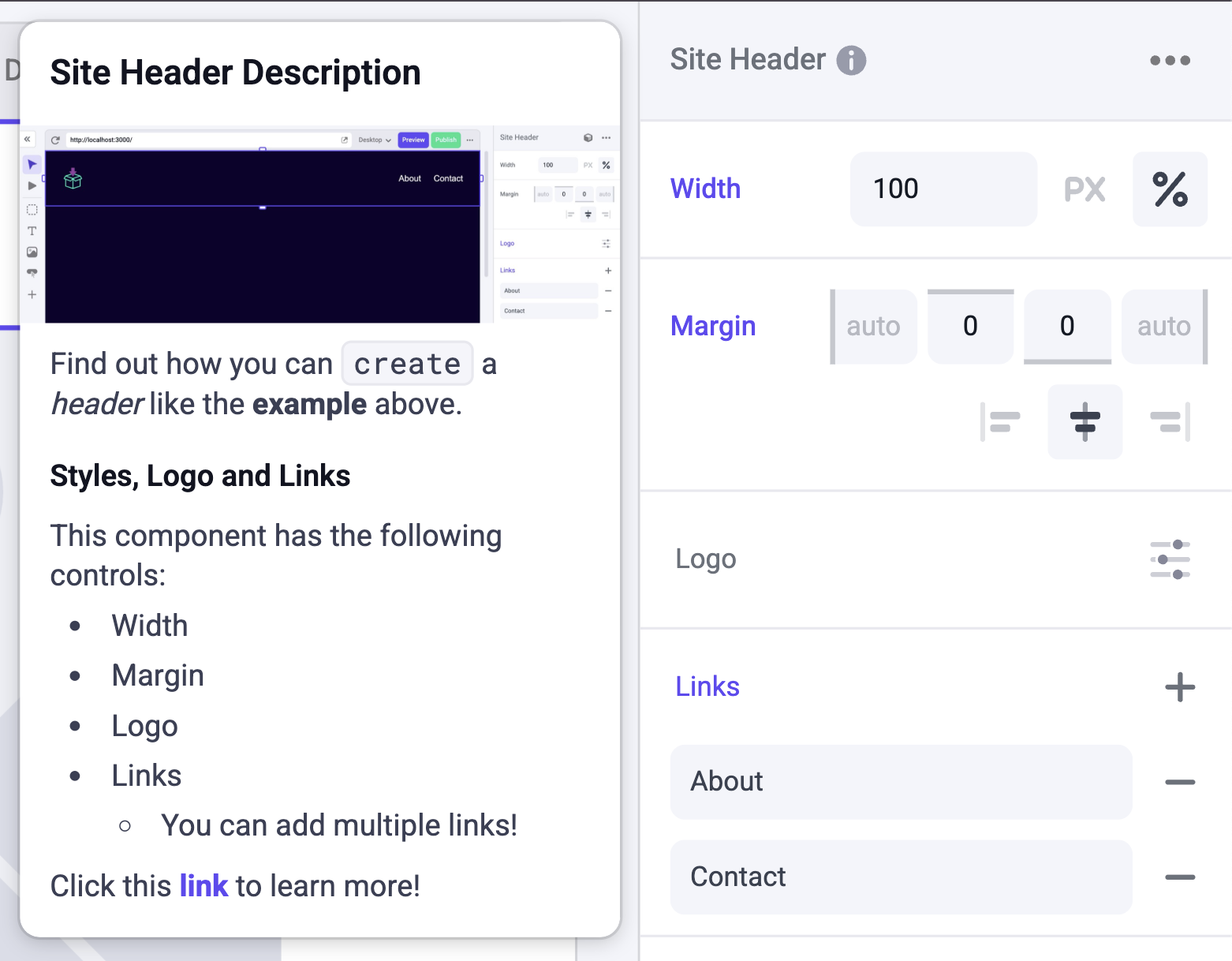 Site header description open