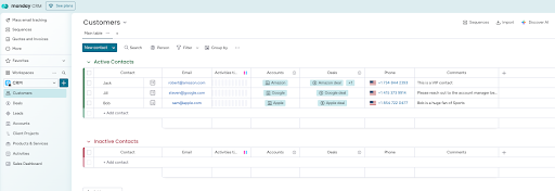 Monday.com Customers board example
