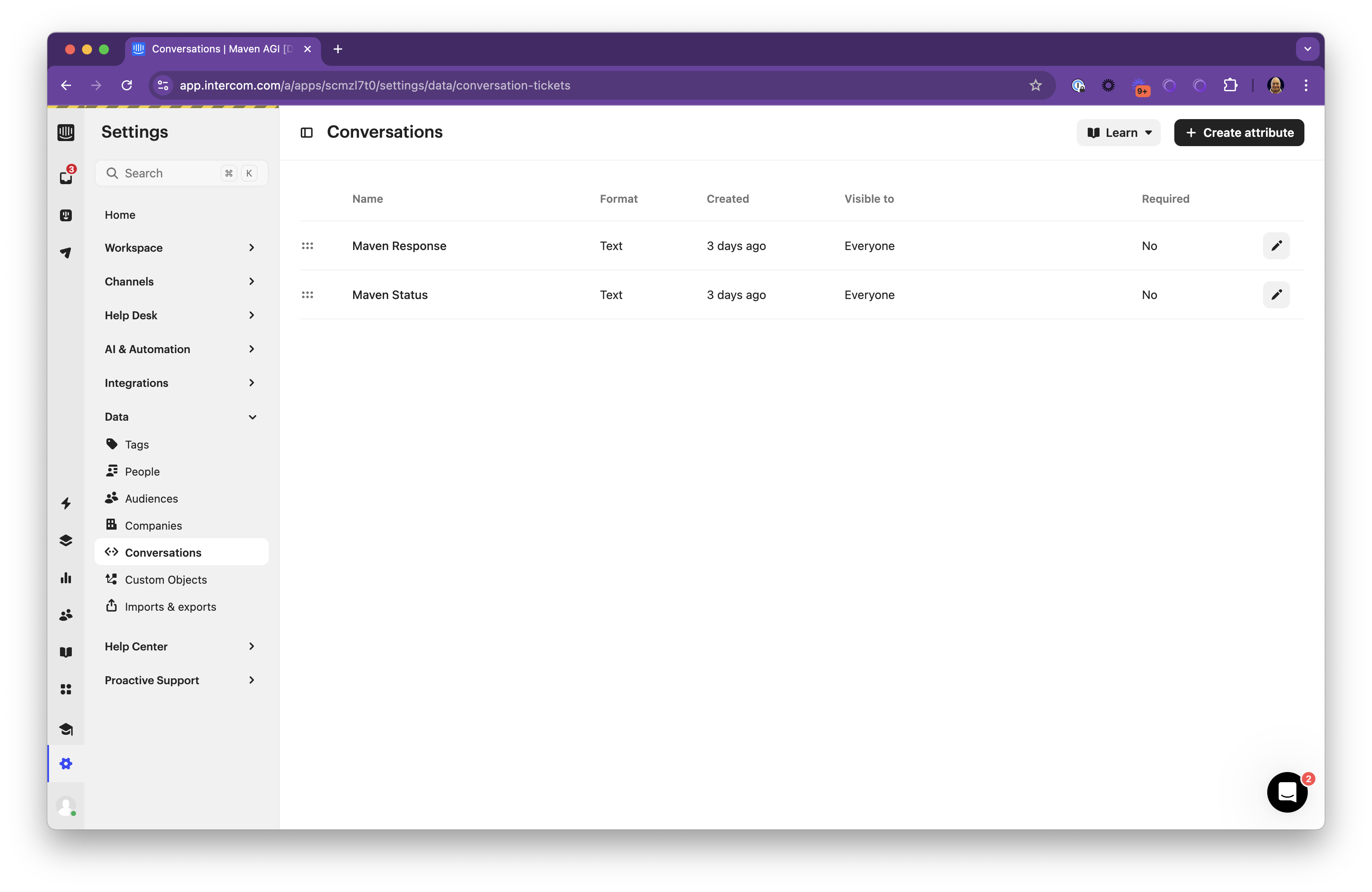 Create Conversation Attributes in Intercom