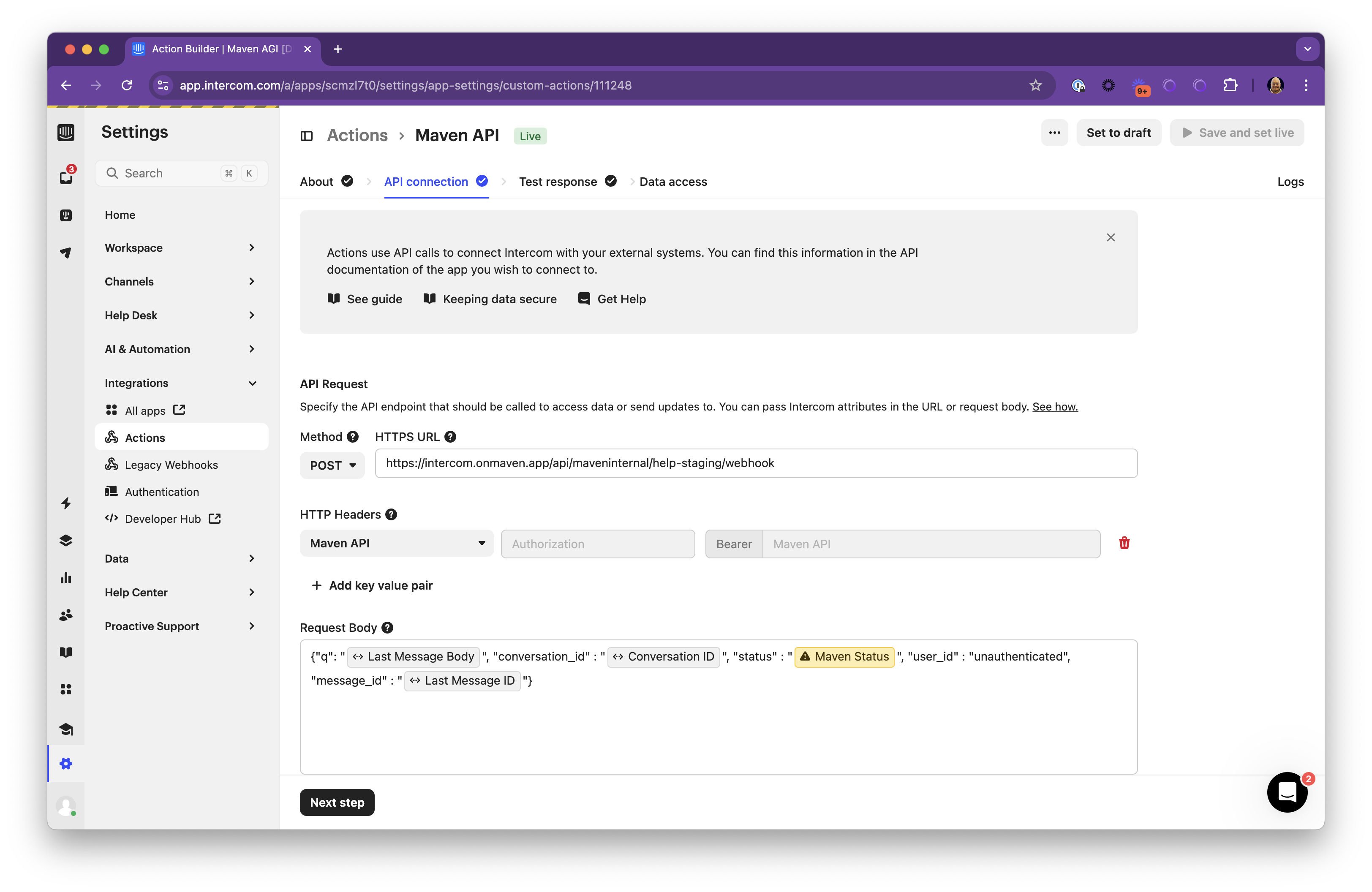 Configure API Connection and Authorization Header