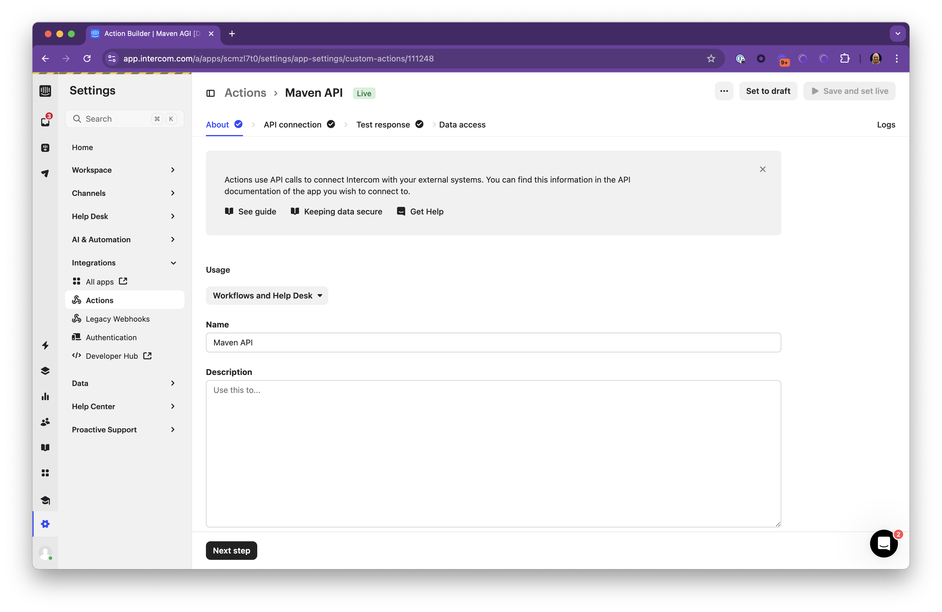 Set Action Usage to Workflows and Help Desk